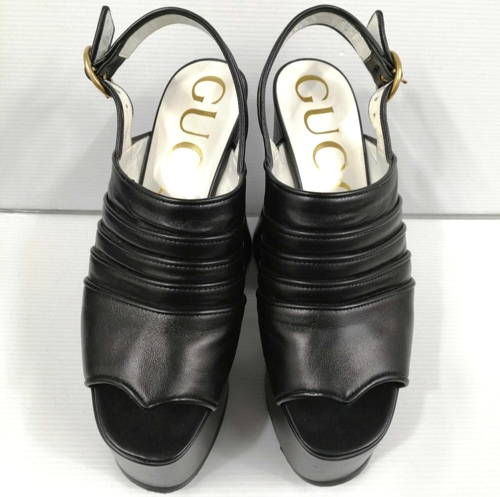 Gucci Black Anais Platform Sandals Leather 617626 Size 36.5 US 6.5 with Box