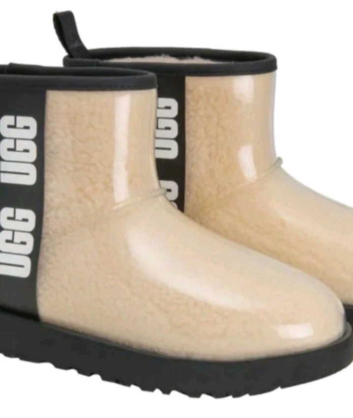 Womens UGG Classic Clear Mini Boots Waterproof Wool-Blend Cream White Sz 9 New
