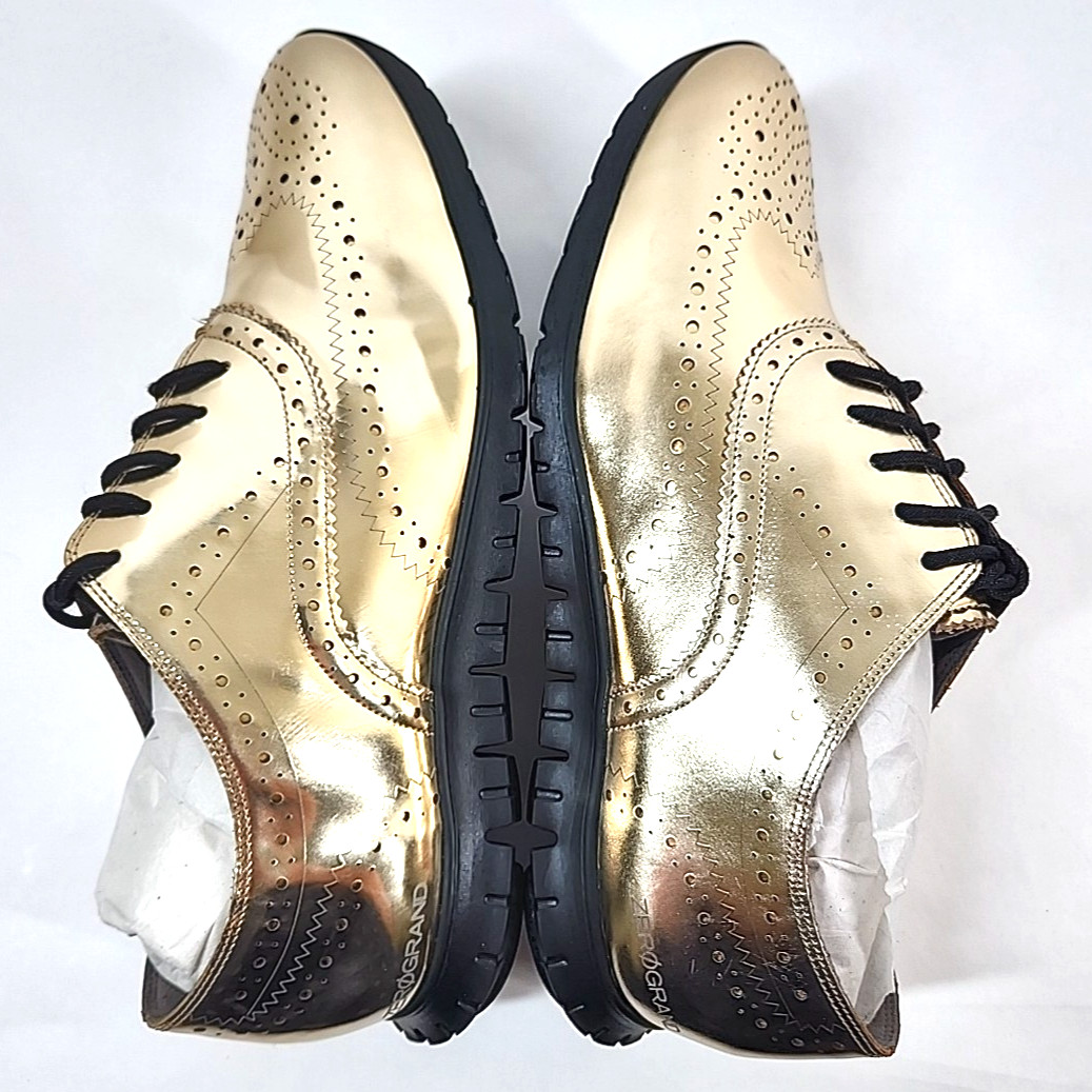 Cole Haan Zerogrand Metallic Leather Wingtip Oxford Sneakers Women 9.5B Gold New