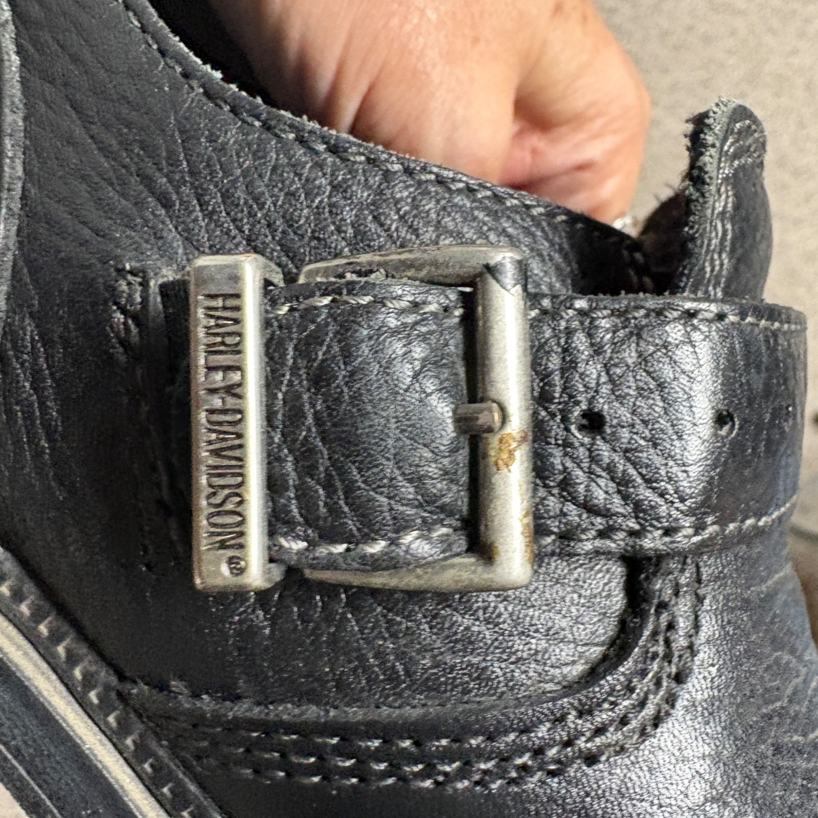 Harley Davidson Black Leather Slip-On Shoes Womens Size 6.5 Buckle Moto Biker
