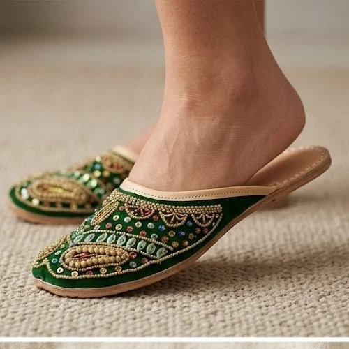 Women Clog Slippers Leather Handmade Indian Slippers Embroidered Clogs US 6-9