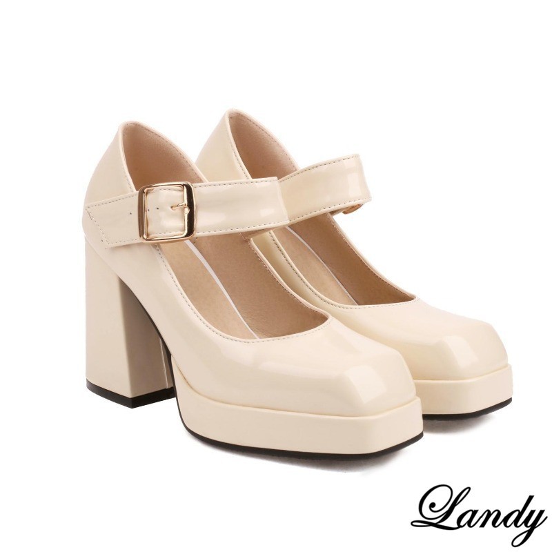 Womens Square Toe Dress Block High Heel Platform Clubwear Buckle Shoes Oversize