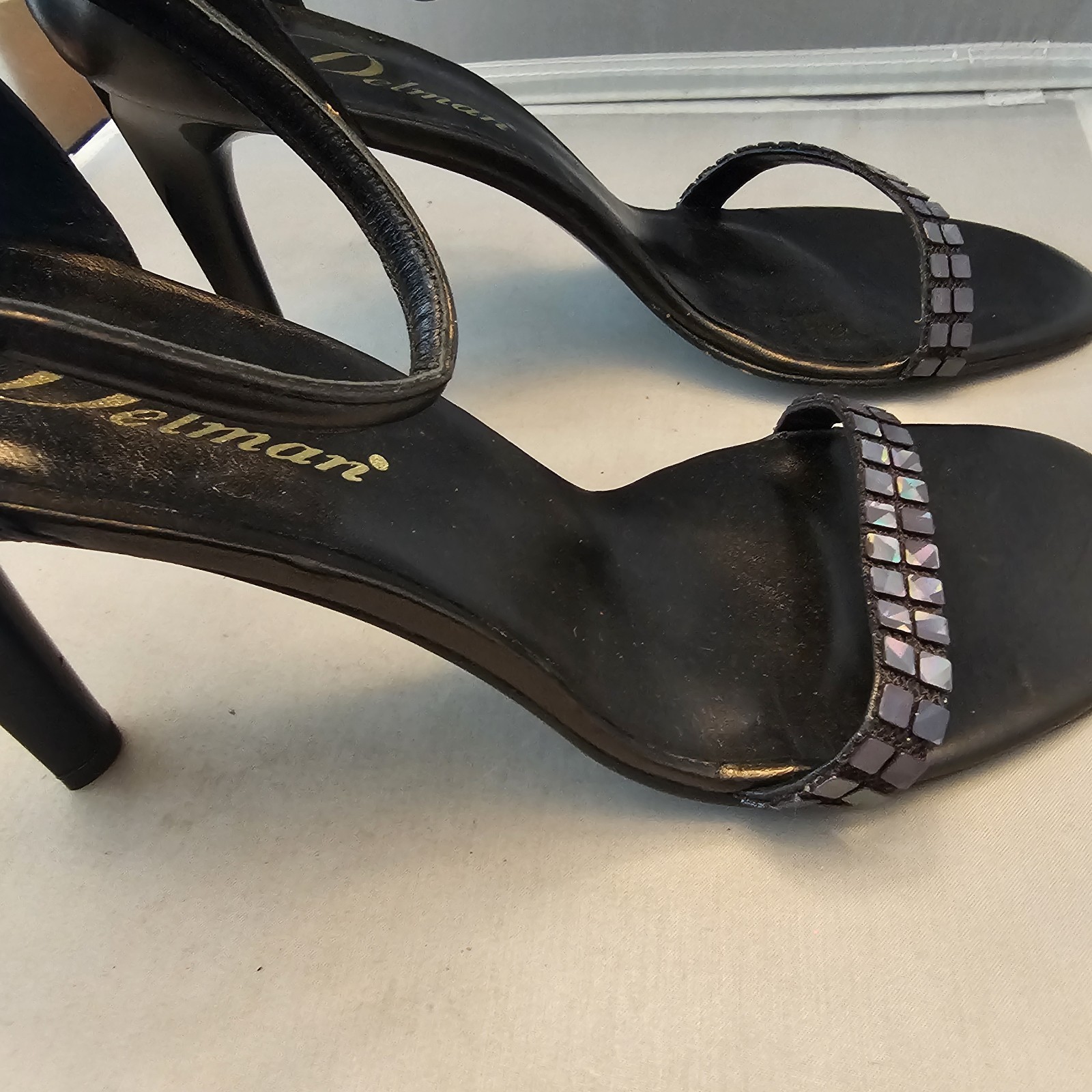 Delman Made in Spain Size 10.5 M Black Open Toe 4″ High Heels, See Pics for Cond