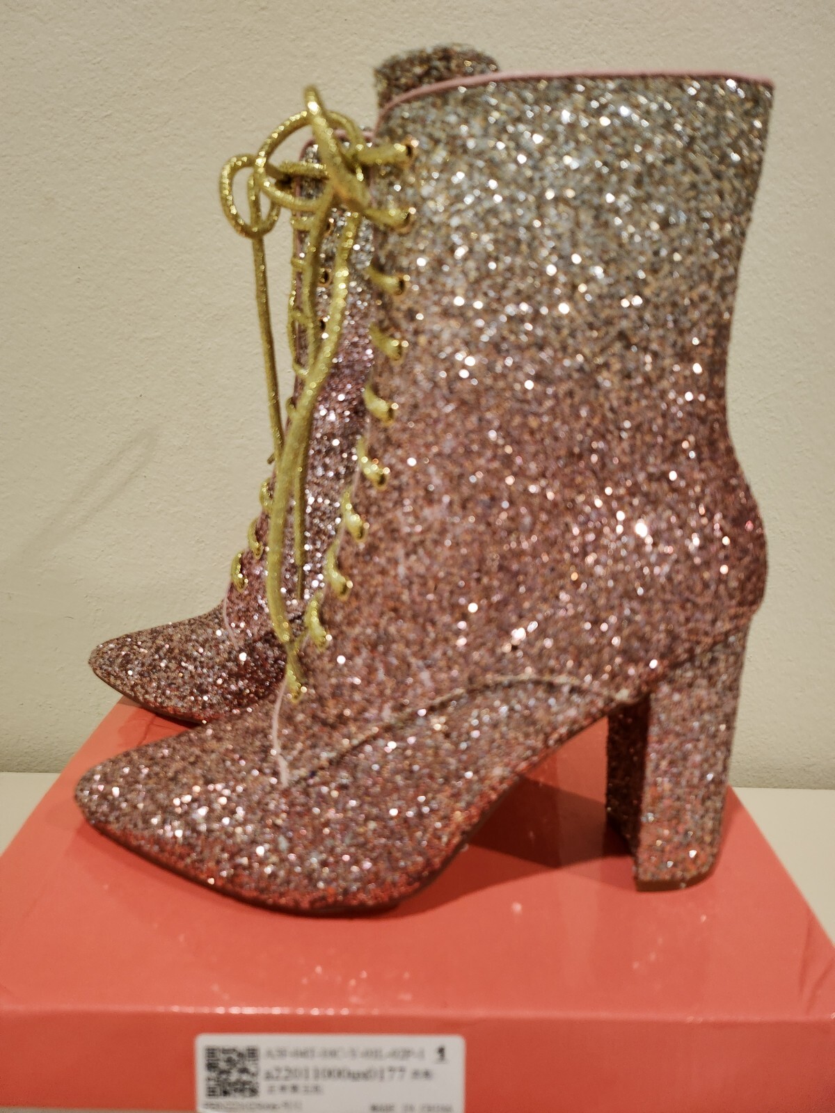 Allegra K Boots Women 7 Pink Ombre’ Glitter Block Heel Fairy Whimsical Witchy