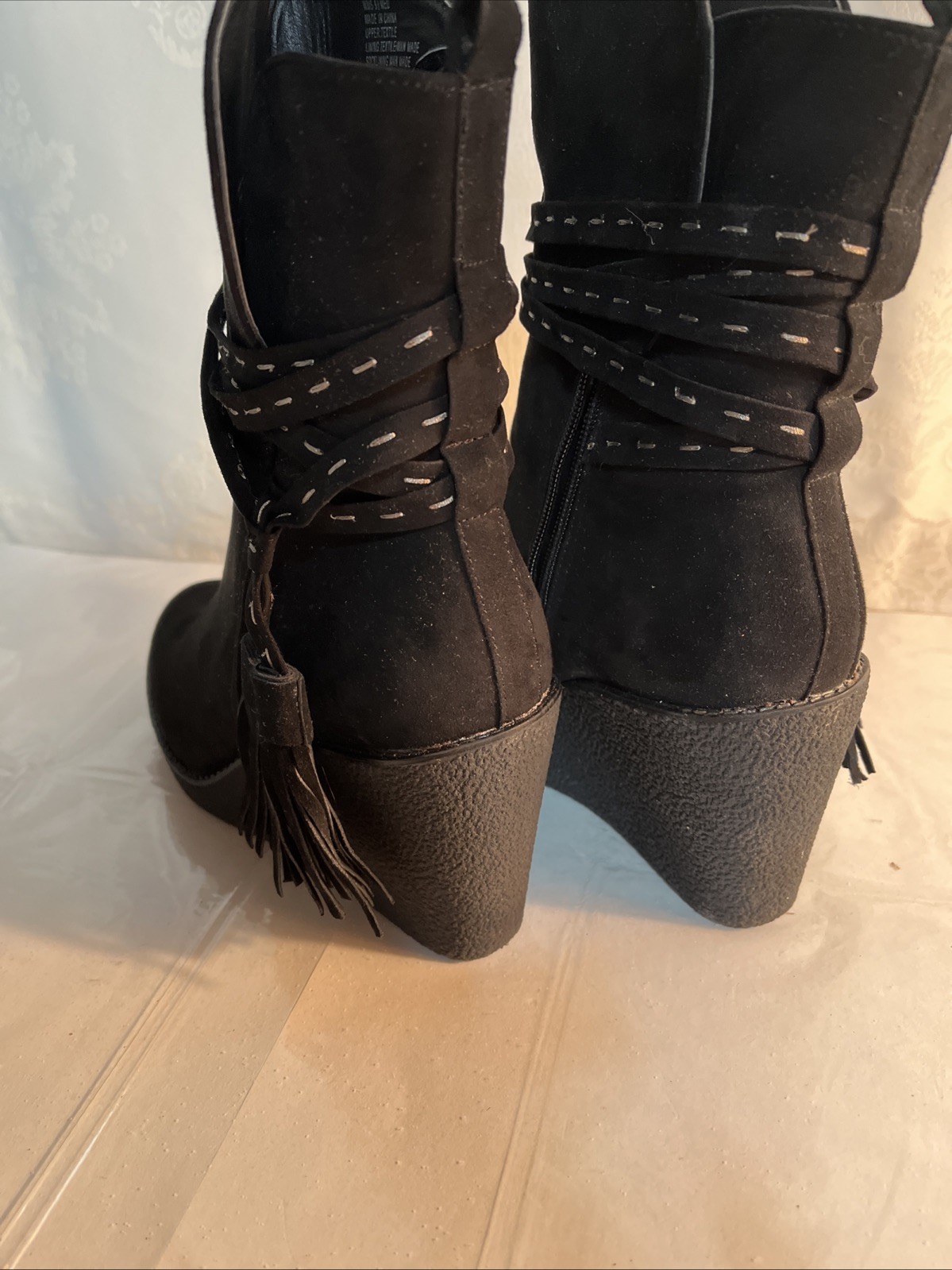 Dress Black Boots Union Bay Size 9-1/2 M With 3-3/4” Wedge Heel Zipper Close