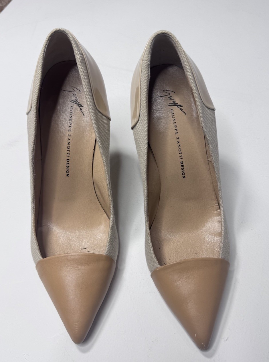 Giuseppe Zanotti Design Italy Canvas Leather Cap Toe Heels Pumps EU 37 Nude