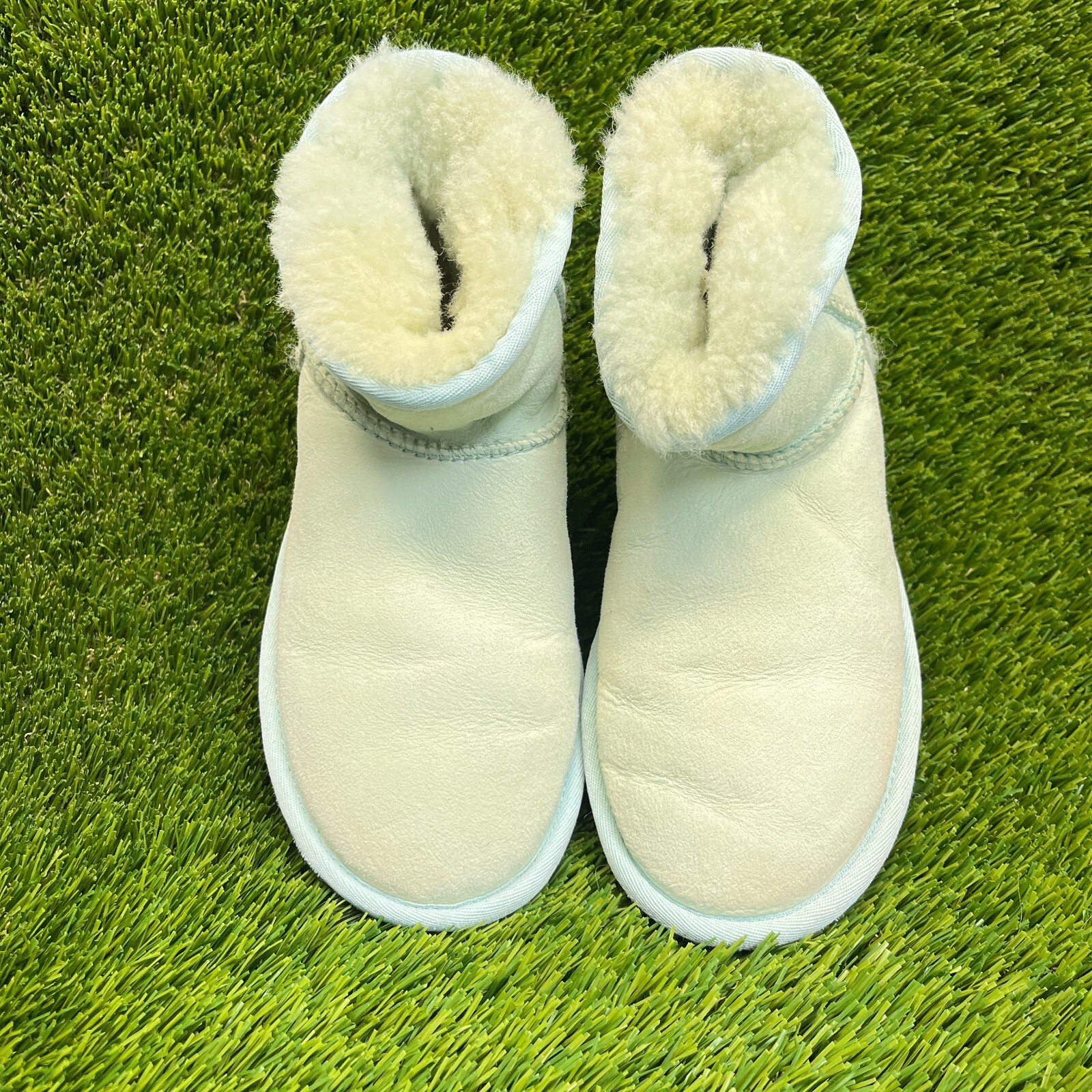 UGG Classic Mini II Womens Size 6 Green Blue Winter Fur Outdoor Slip On Boots