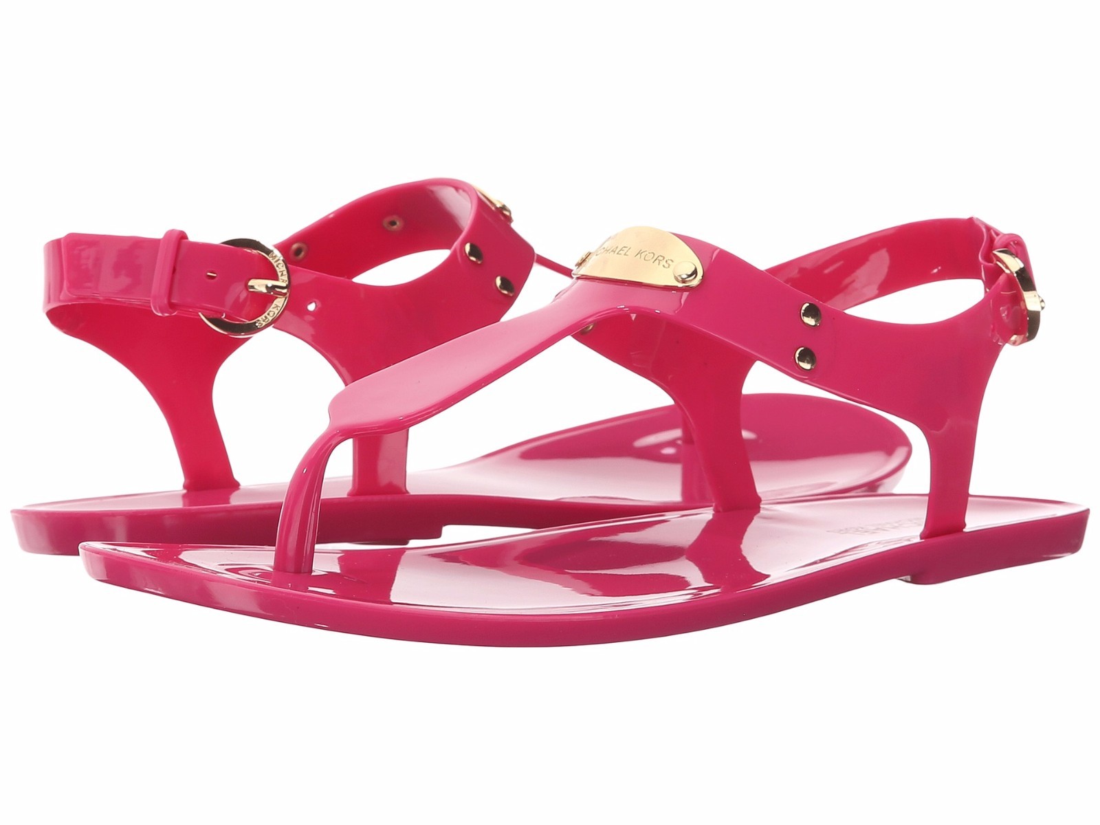 MICHAEL KORS MK PLATE JELLY RASPBERRY PINK PVC WOMENS THONG LOGO SHOES MULTISIZE