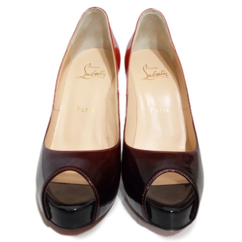 Christian Louboutin Red Black Open Toe Patent Leather Pumps Size 36 With Box
