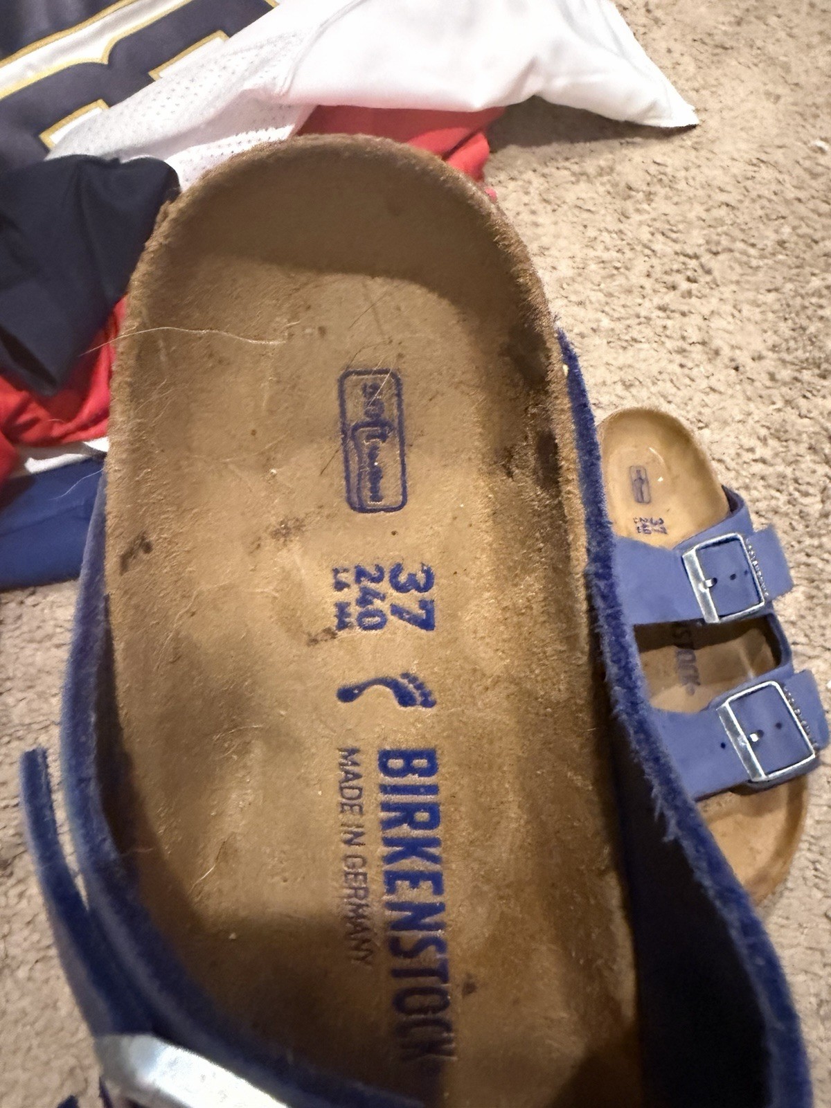 Birkenstock Blue Suede Slide Sandals Buckle Adjustable Strap EU37 US7 Narrow