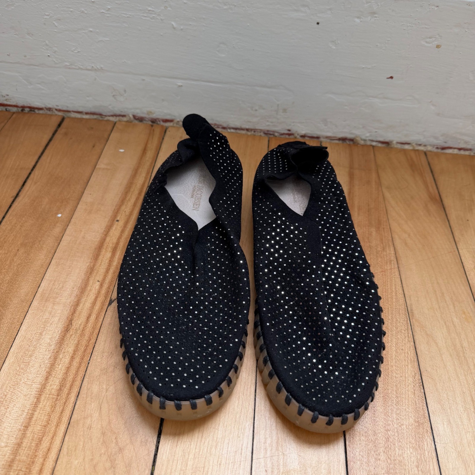 Ilse Jacobsen Tulip 139 Black Glitter Perforated Slip On Loafers Size 36