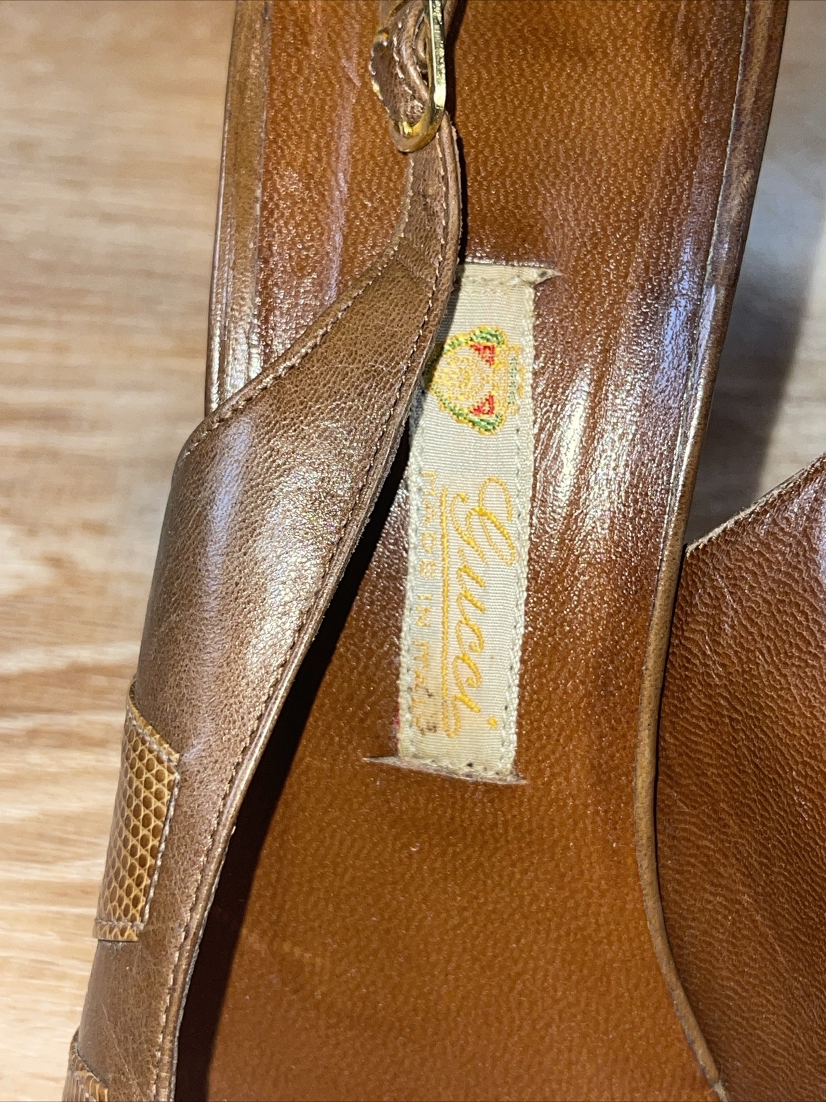 Vintage Gucci Leather W Snake Accent Sling Back Heels Shoes 38.5 N US 8.5