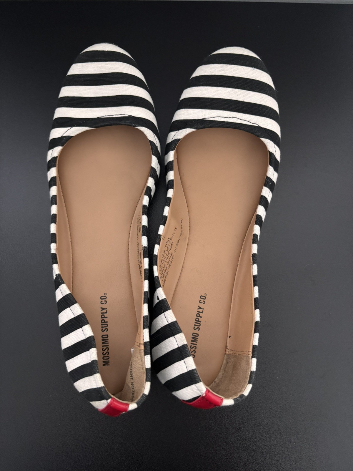 Mossimo Black White Striped Ballet Flats Red Womens Size 8 Slip On Shoes Casual