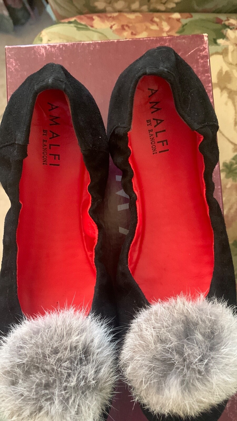 Amalfi by Rangoni Black Suede Flats Shoes Size 6 M Made In Italy