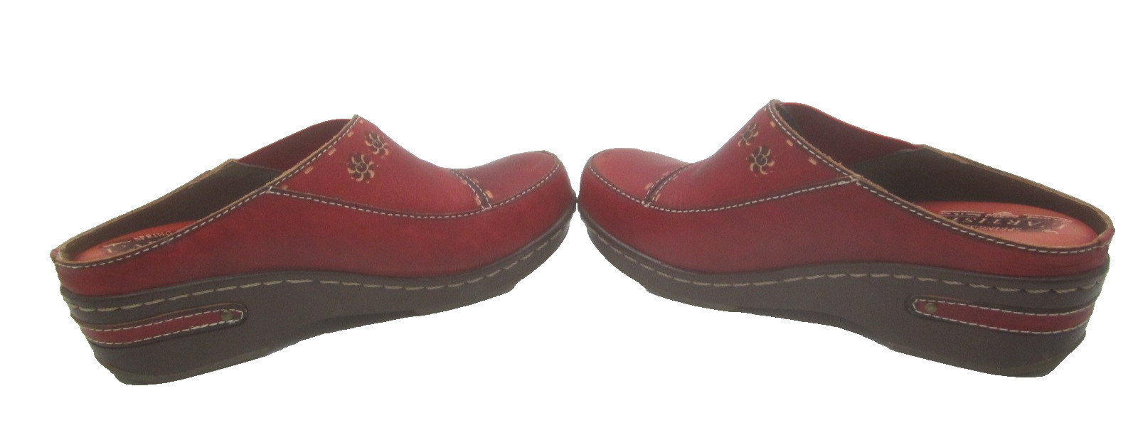 Spring Step L’Artiste Burbank Floral Red Leather Red Clog Size 7 Eur Sz 37