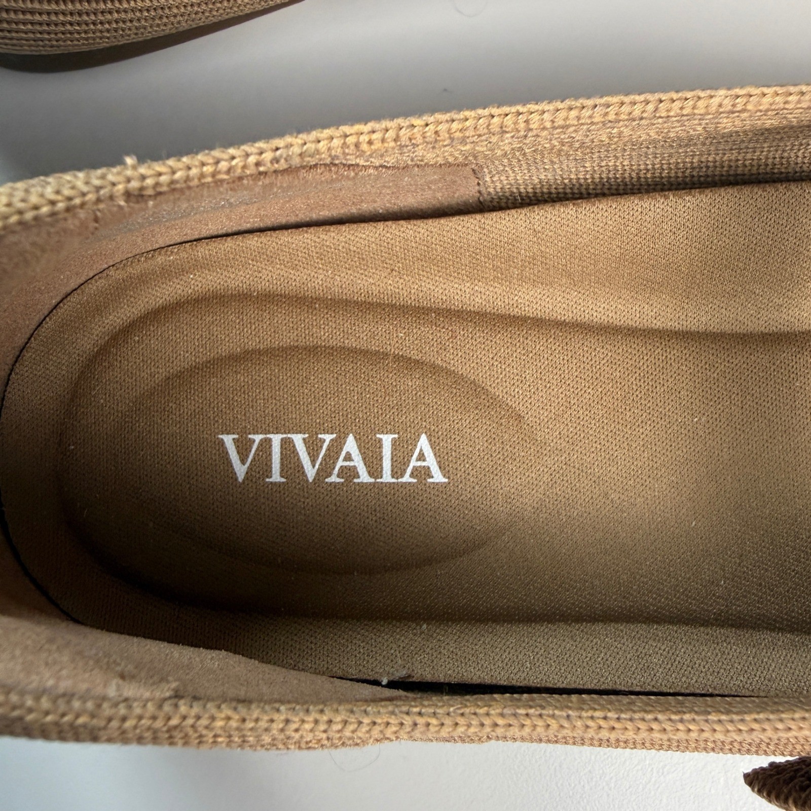 Vivaia Womens 8 Margot Mary Jane Flats Tan Ribbed Knit Square Toe Comfort Shoes