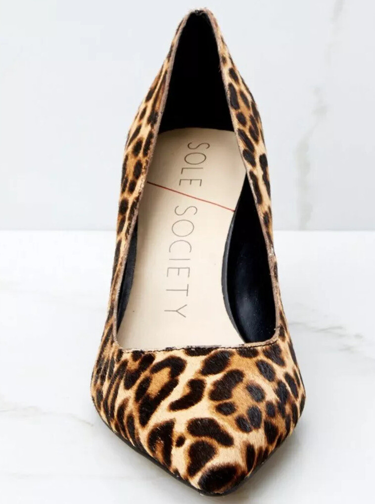 Sole Society TWILA Calf Hair Real Fur Leopard 5.5 M Animal Print Heels Women New