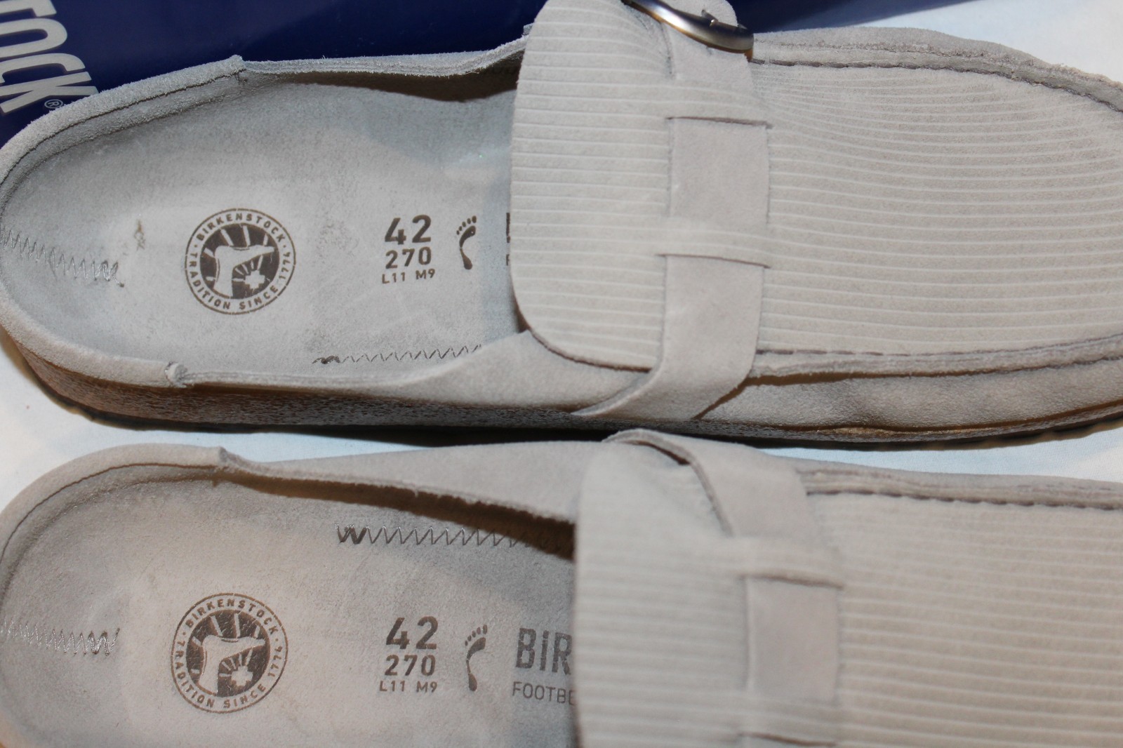 BIRKENSTOCK WOMEN SUEDE BUCKLEY CORDUROY SANDALS NIB EU 39 US NARROW STONE