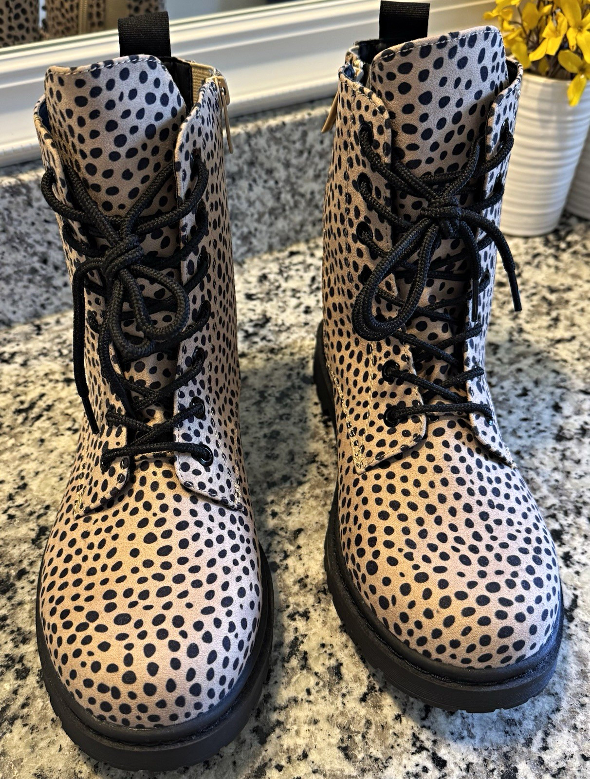 Torrid Polka Dot Lace-Up Combat Ankle Boots Side Zip Round Toe Women’s 10W