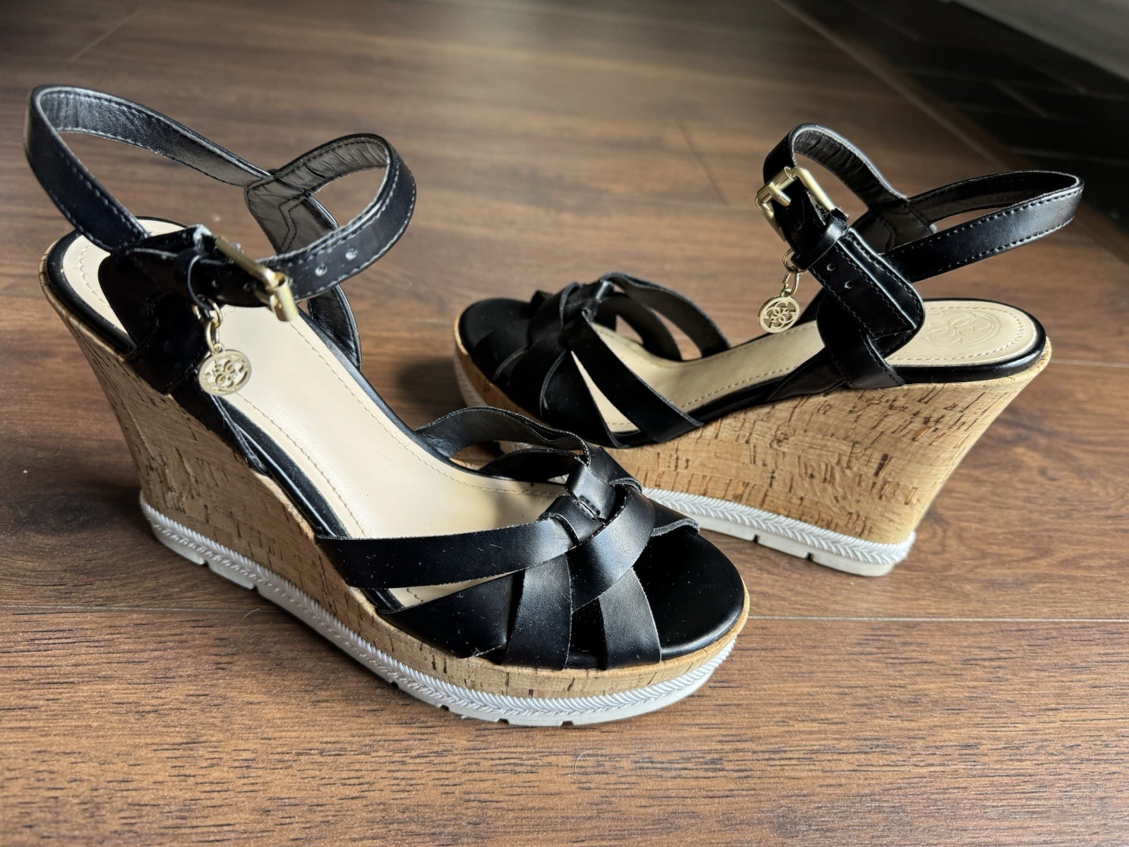 GUESS Platform Wedge Sandals Cork Black Women’s Size 7