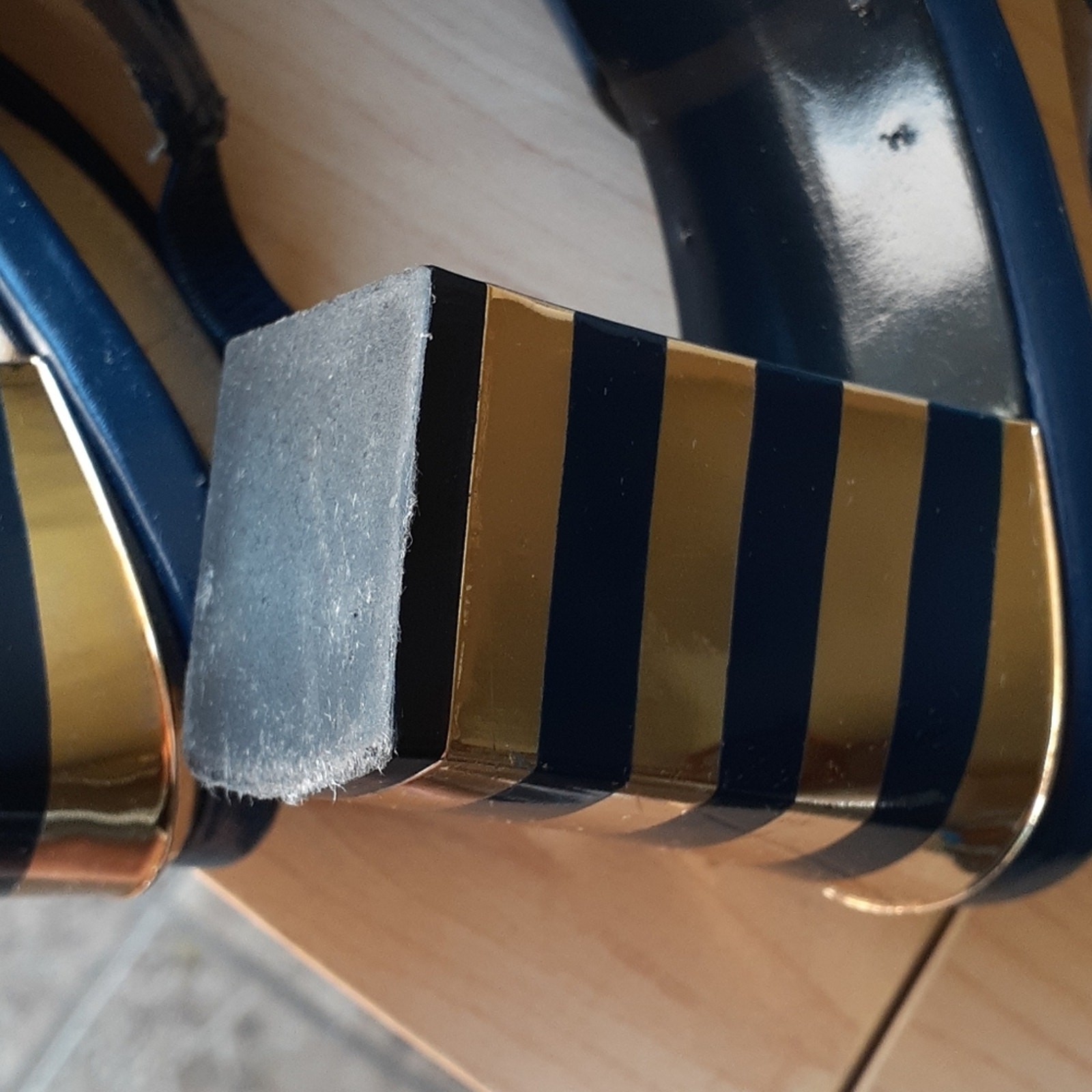 Marc by Marc Jacobs Sliingbacks Blue Gold Striped Heels 35.5 Art Deco City Chic