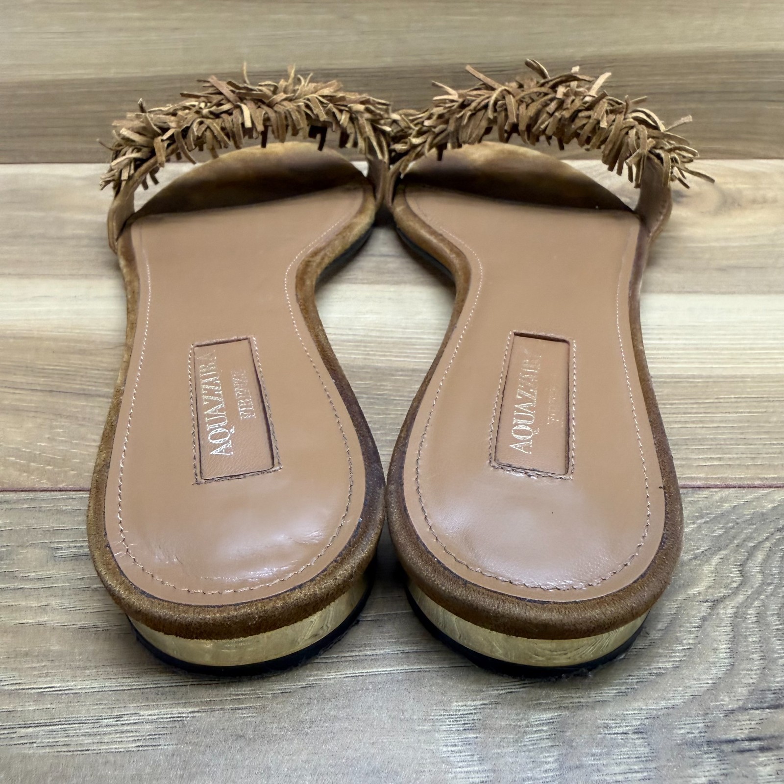 Aquazzura Fringe Sandals Womens 38.5 US 8.5 Suede Slides Flats