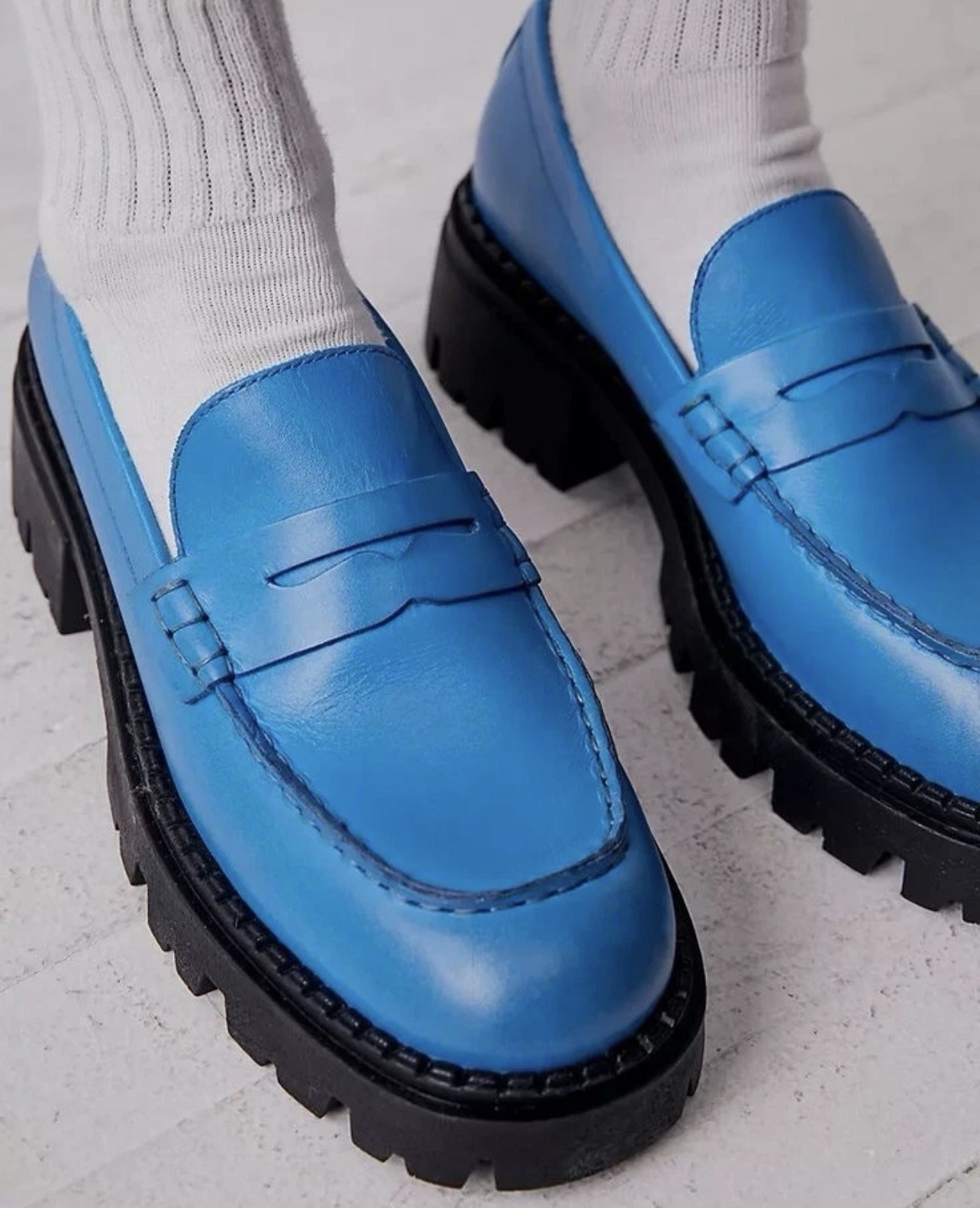 NEW FREE PEOPLE Lyra Lug Sole Loafers Womens 8.5 /EU 38.5 Baywatch Blue Chunky