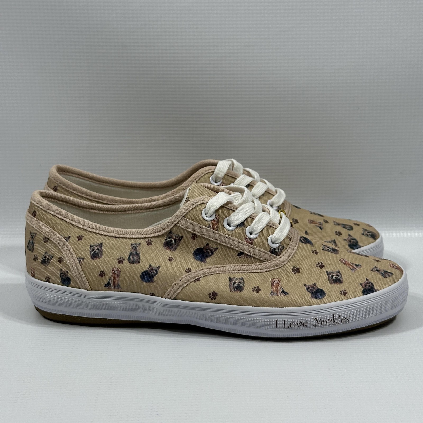Bradford Exchange I Love Yorkies Shoes Womens Size 8 Beige Yorkie Print Sneakers