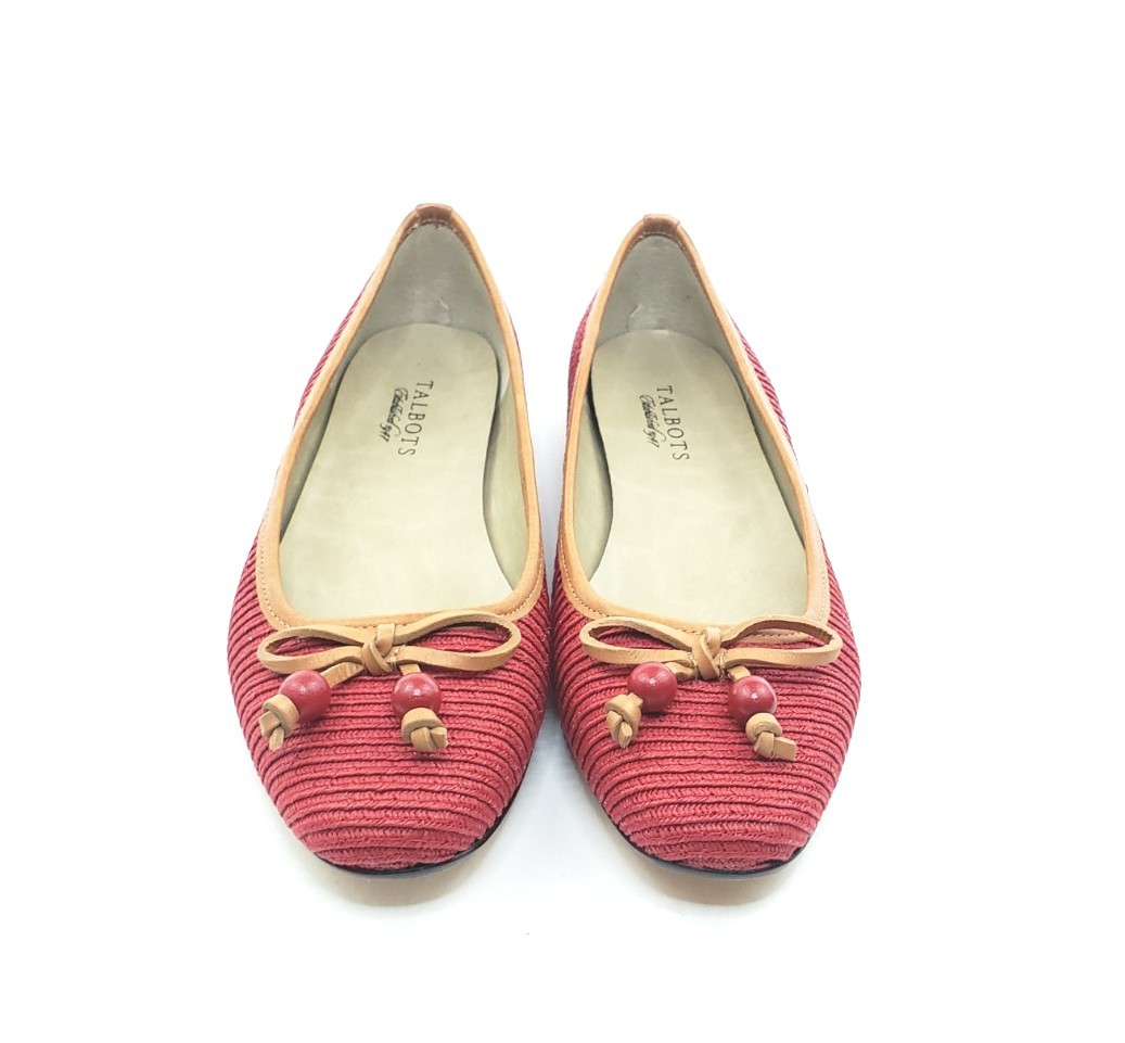 Talbots Fanny 22 Womens Ballet Flats Red Textile Leather Trim Size 9M