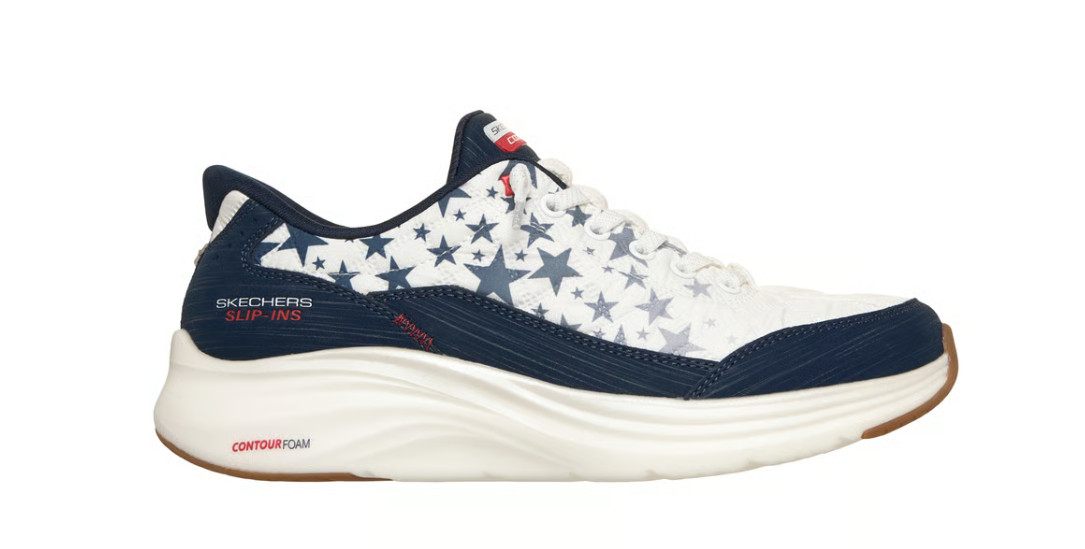 100% Authentic Skechers Slip-ins Contour Foam Cozy Fit Star Spangled White/Navy
