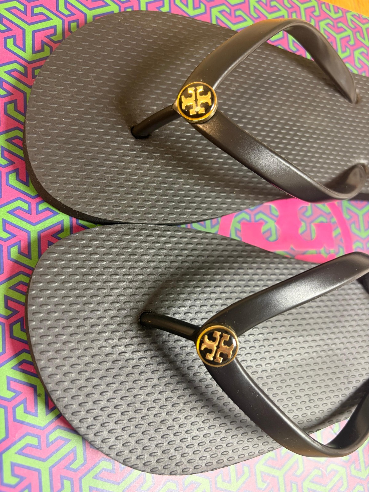 Tory Burch Flip Flops 6 7 8 9 10 Women Sandals Rubber Sole PVC Strap Black