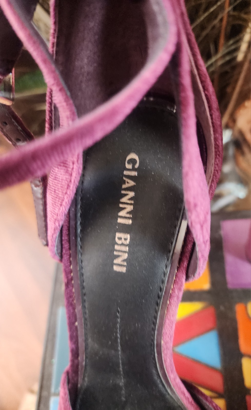Gianni Bini Velvet Plum Purple Ultra Block Heel Open Toe Sandal Shoe New 9.5