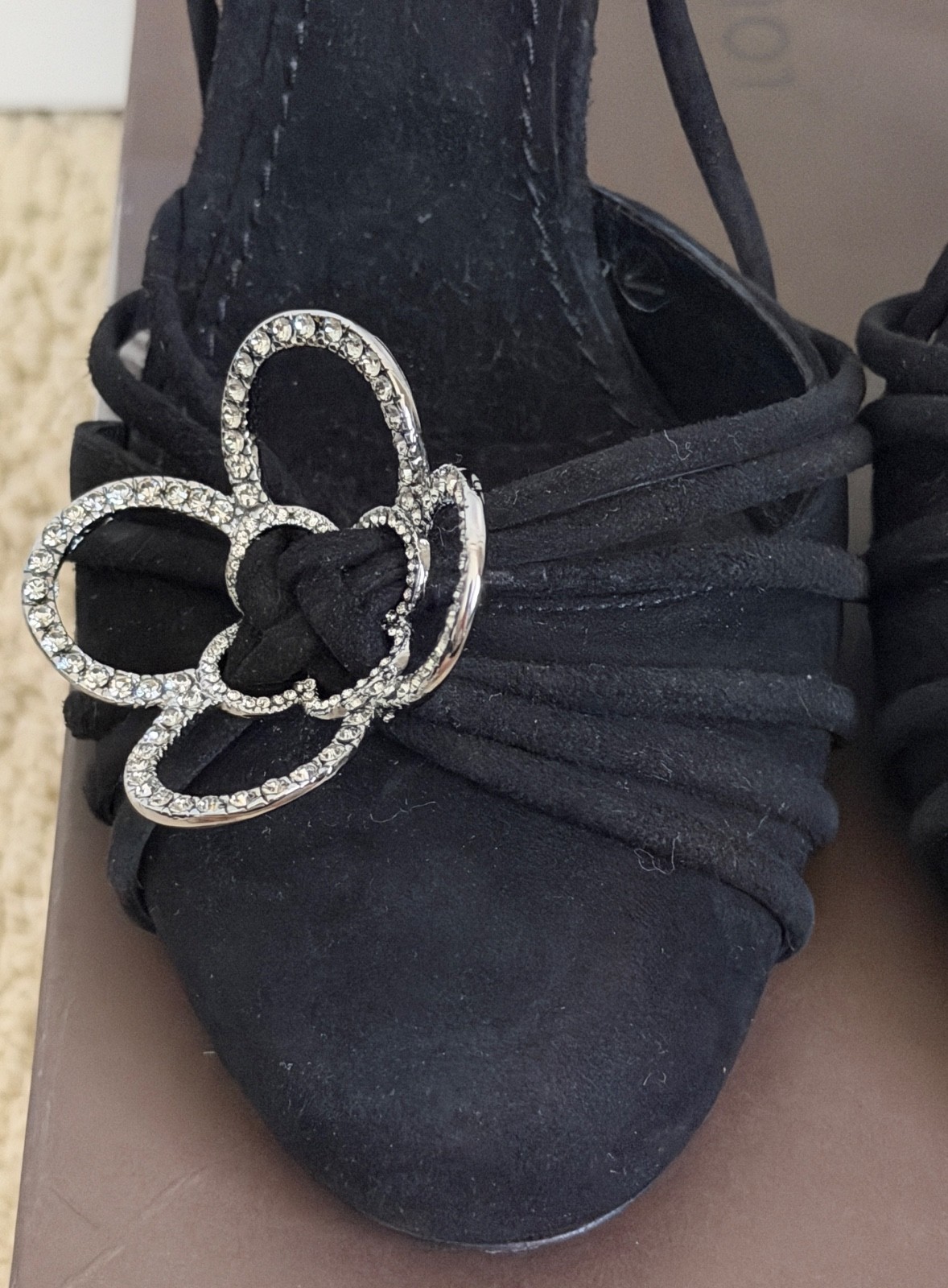 Louis Vuitton Monogram Flower Logo Crystal Black Suede Slingback Pumps 36 $1695