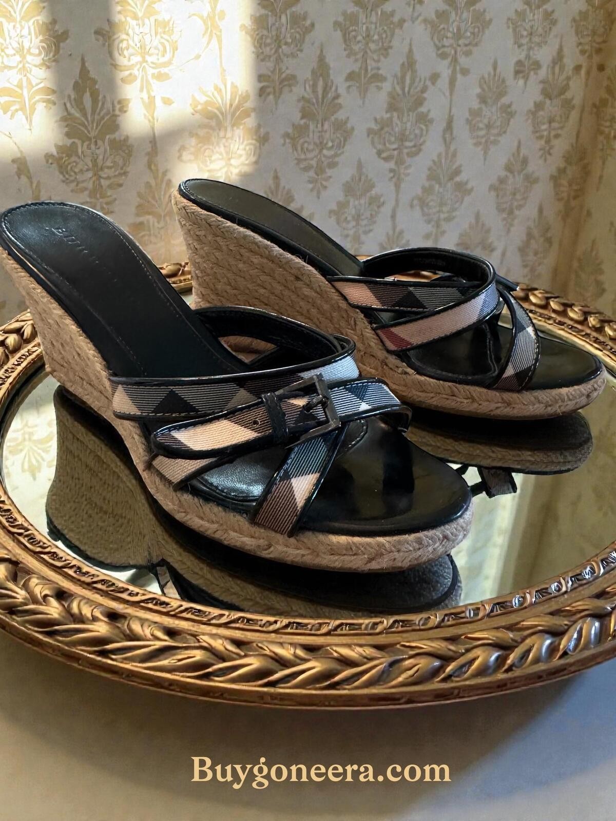 Designer Burberry Nova Check Espadrille Wedge Sandalls ~ EUC ~ Size 39