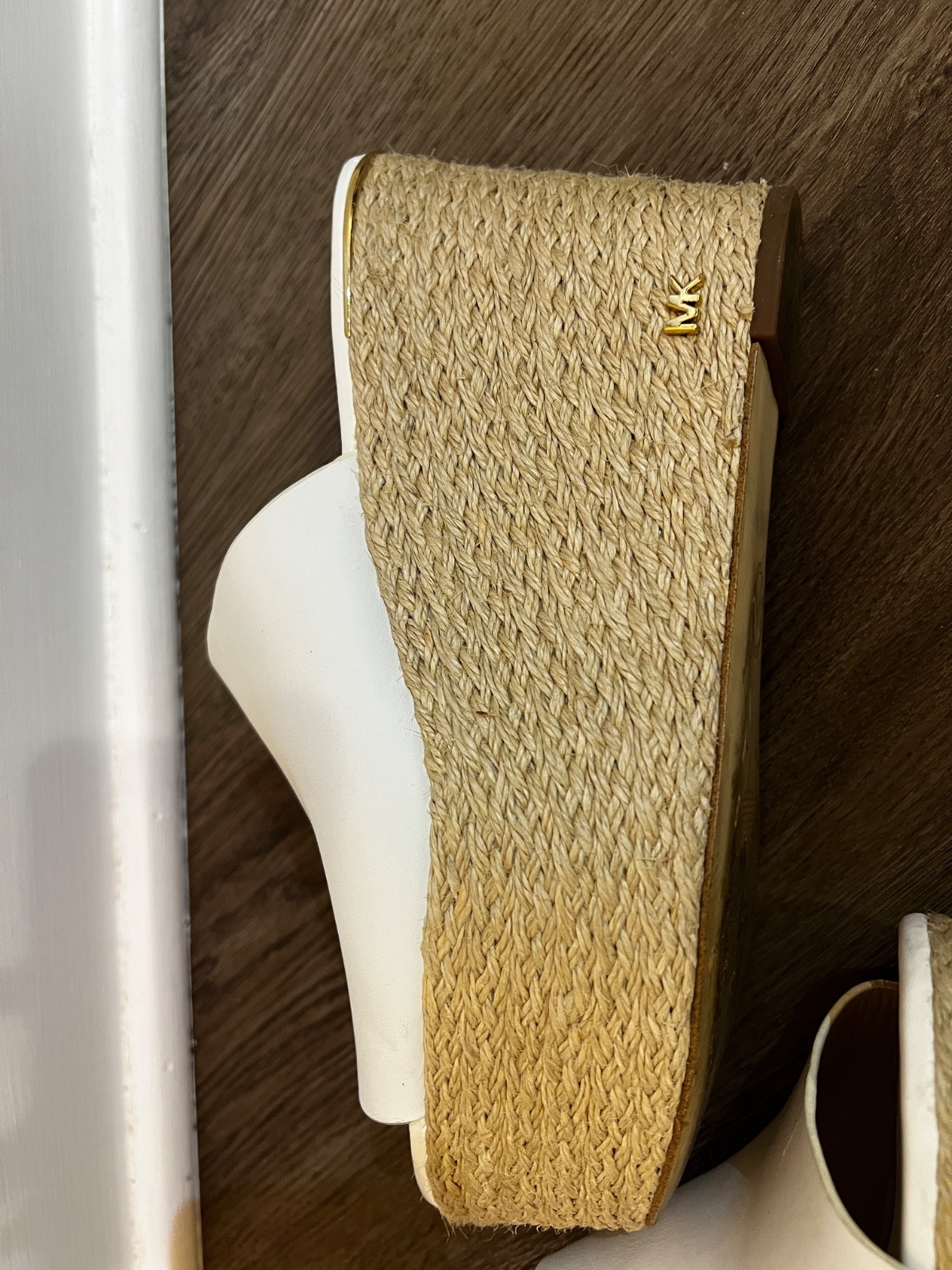 Michael Kors Cunningham Leather Wedge Sandals Cream Jute Platform Slip-On 8.5