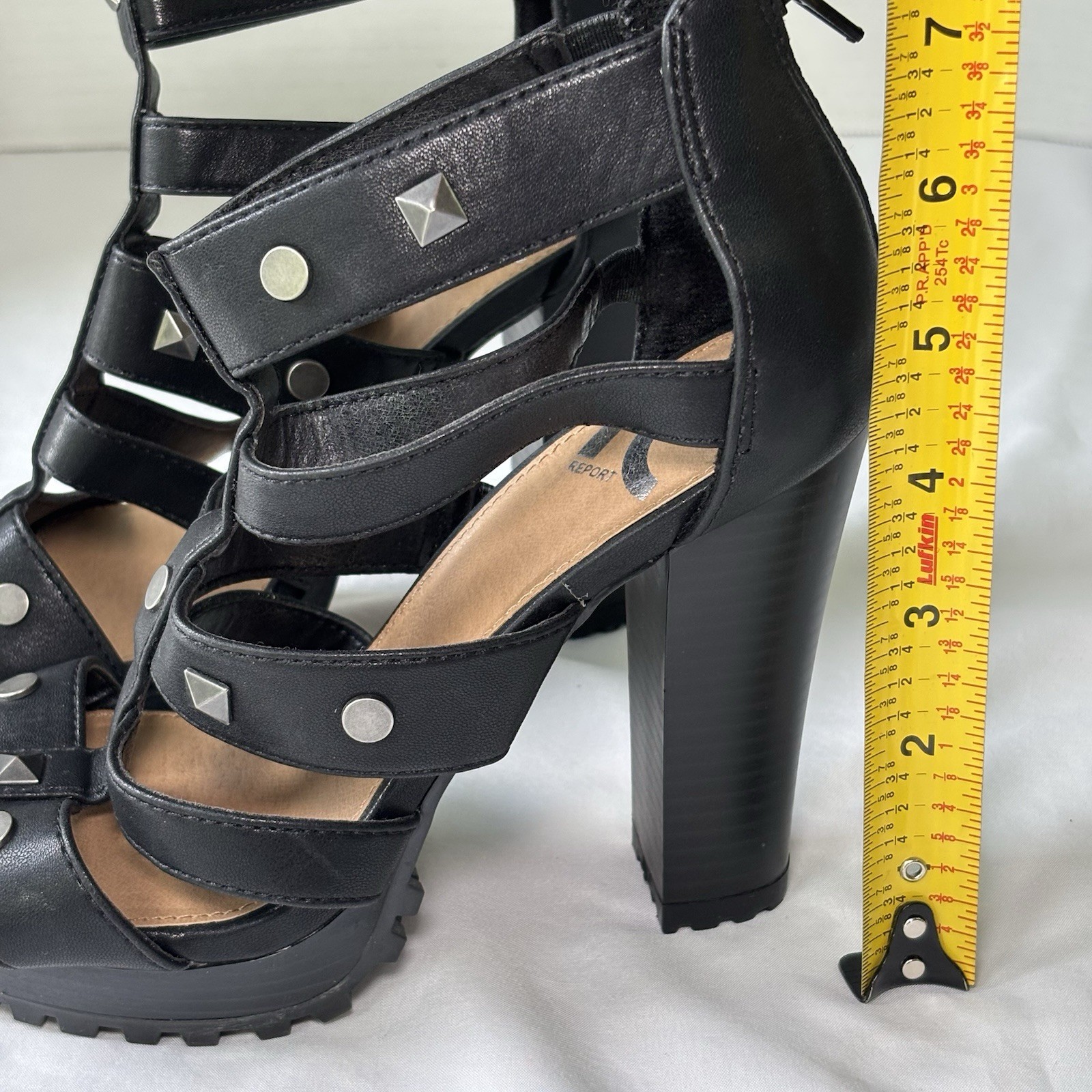 Report Women’s Black Studded Platform Open Toe Back Zip High Heels Size 5.5