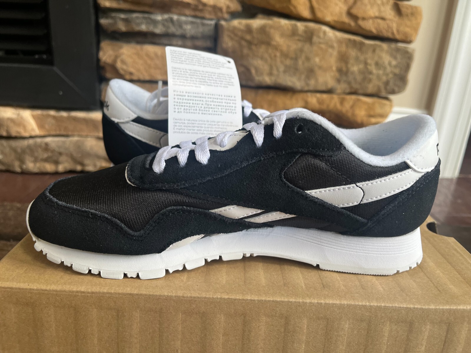 REEBOK ROYAL CLASSIC LEATHER NYLON BLACK WHITE WOMENS SIZE 5 NEW WITH BOX