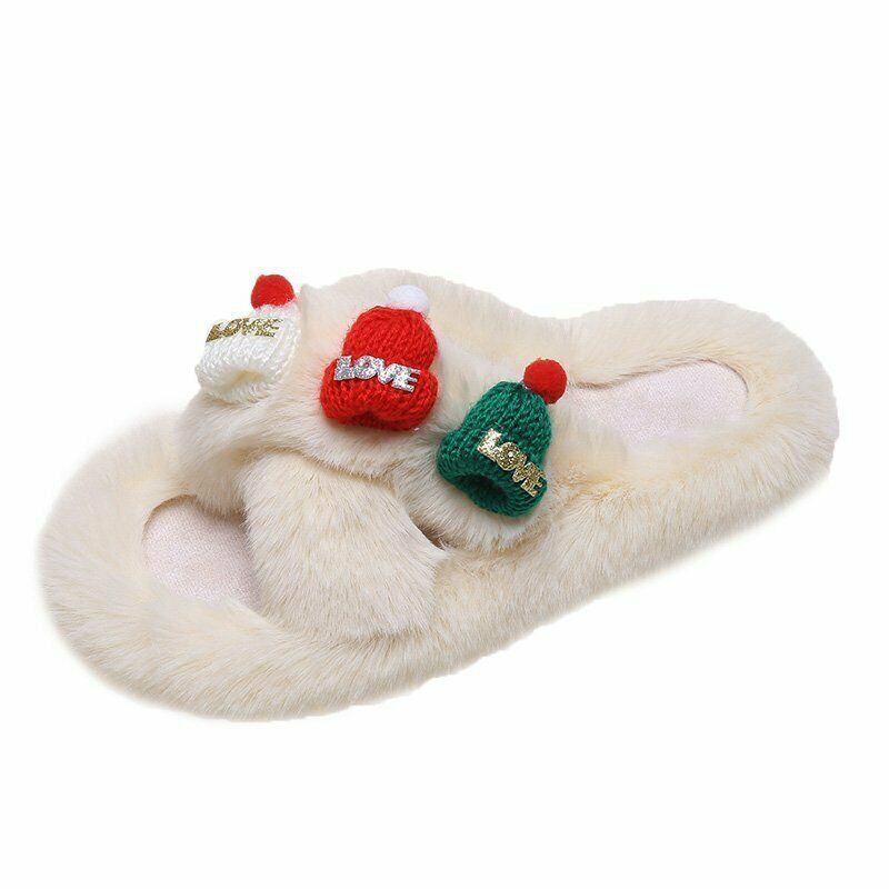 Women’s Faux Fur Slides Fuzzy Fluffy Slippers Flat Indoor Outddor Soft Sandals