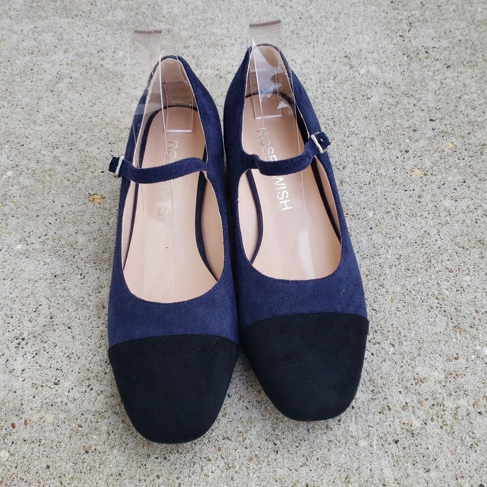 Roserwish Suede Mary Jane Square Toe Block Heels Sandals Size 8 Workwear Neutral