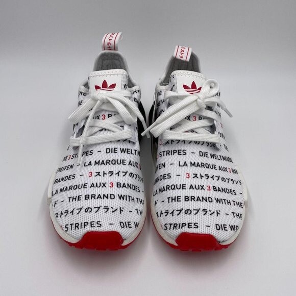 Adidas NMD R1 White Black Red Primeknit Boost Sneakers Womens EH3201 New