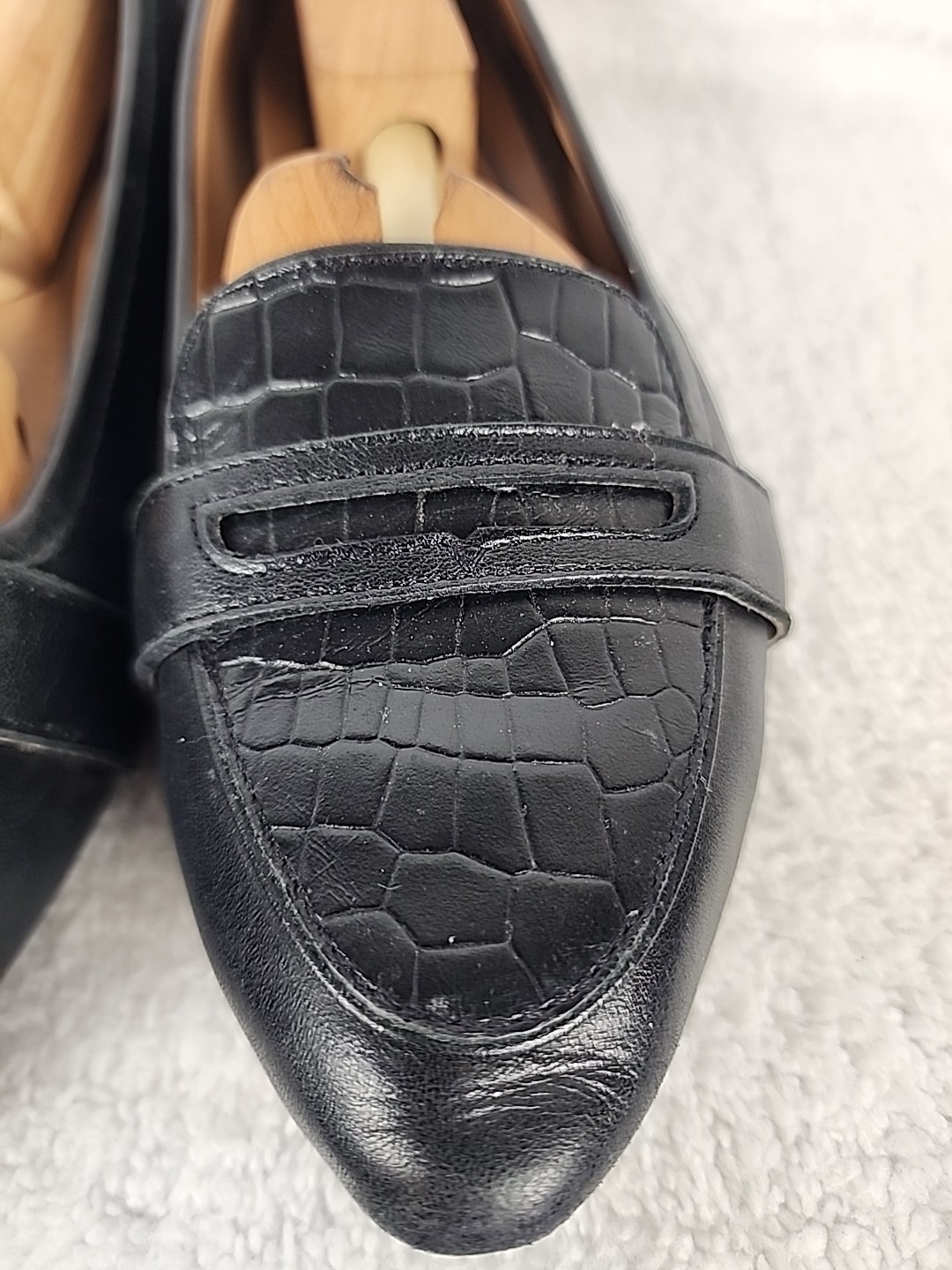Vionic Savannah Flat Loafer Casual Shoes WOMENS 7.5 Black Alligator Look Leather