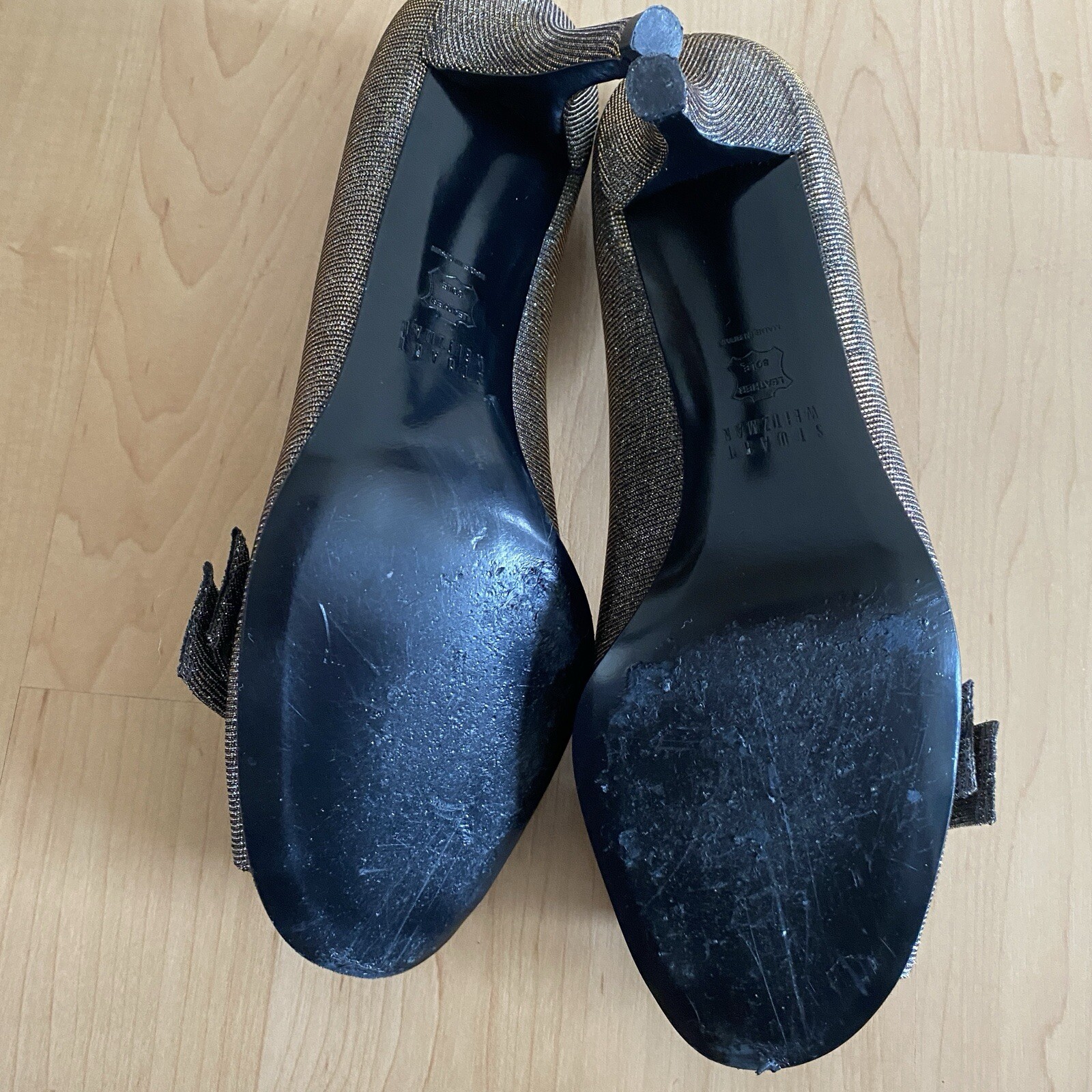 Stuart Weitzman Bowover Pyrite Nocturn Shimmery Peep Toe Heels Pumps, Size 9
