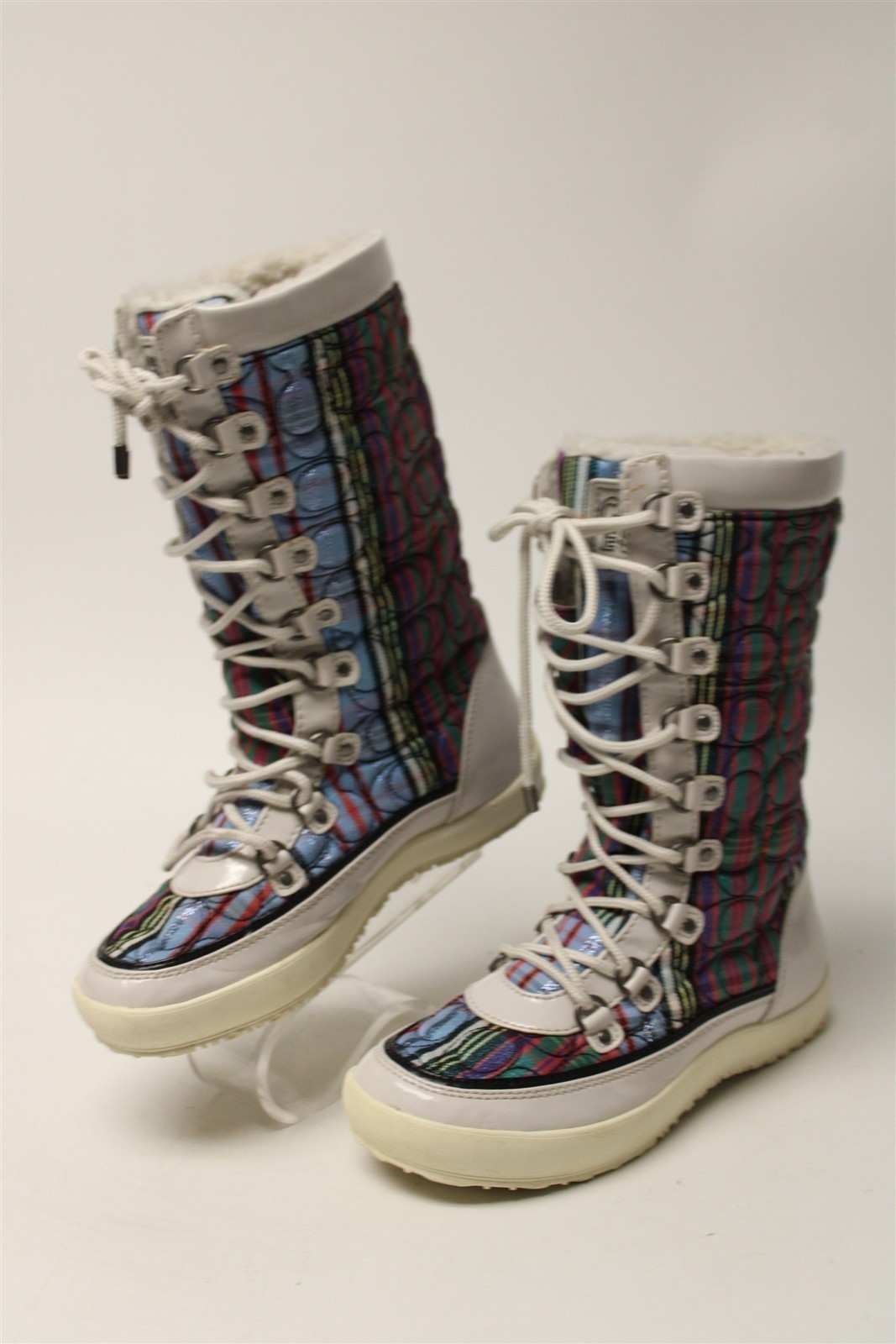 Coach Peggey Q703 Womens Size 6.5 B Quilted Textile Tall Lace Warm Winter Boots