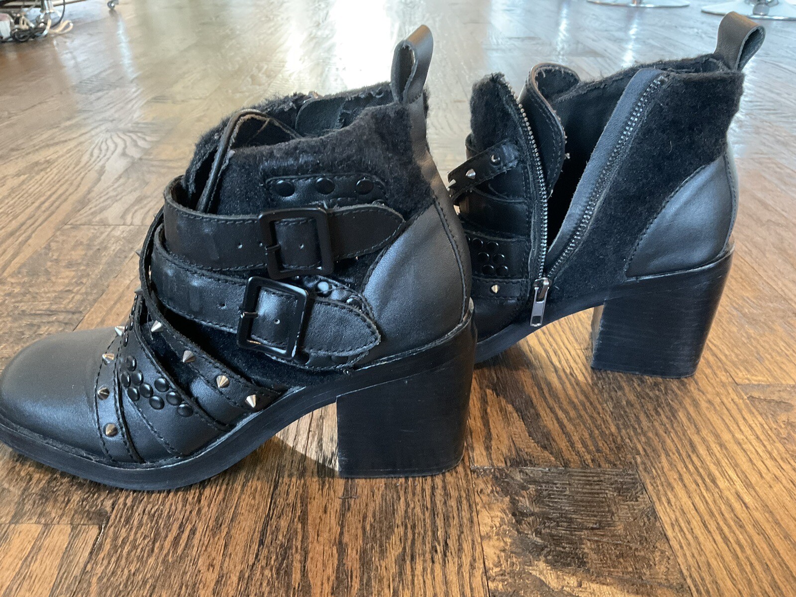 Kelsi Dagger Brooklyn Black Studded 3″ BlockHeel Ankle Boots Women’s US Size 6.5