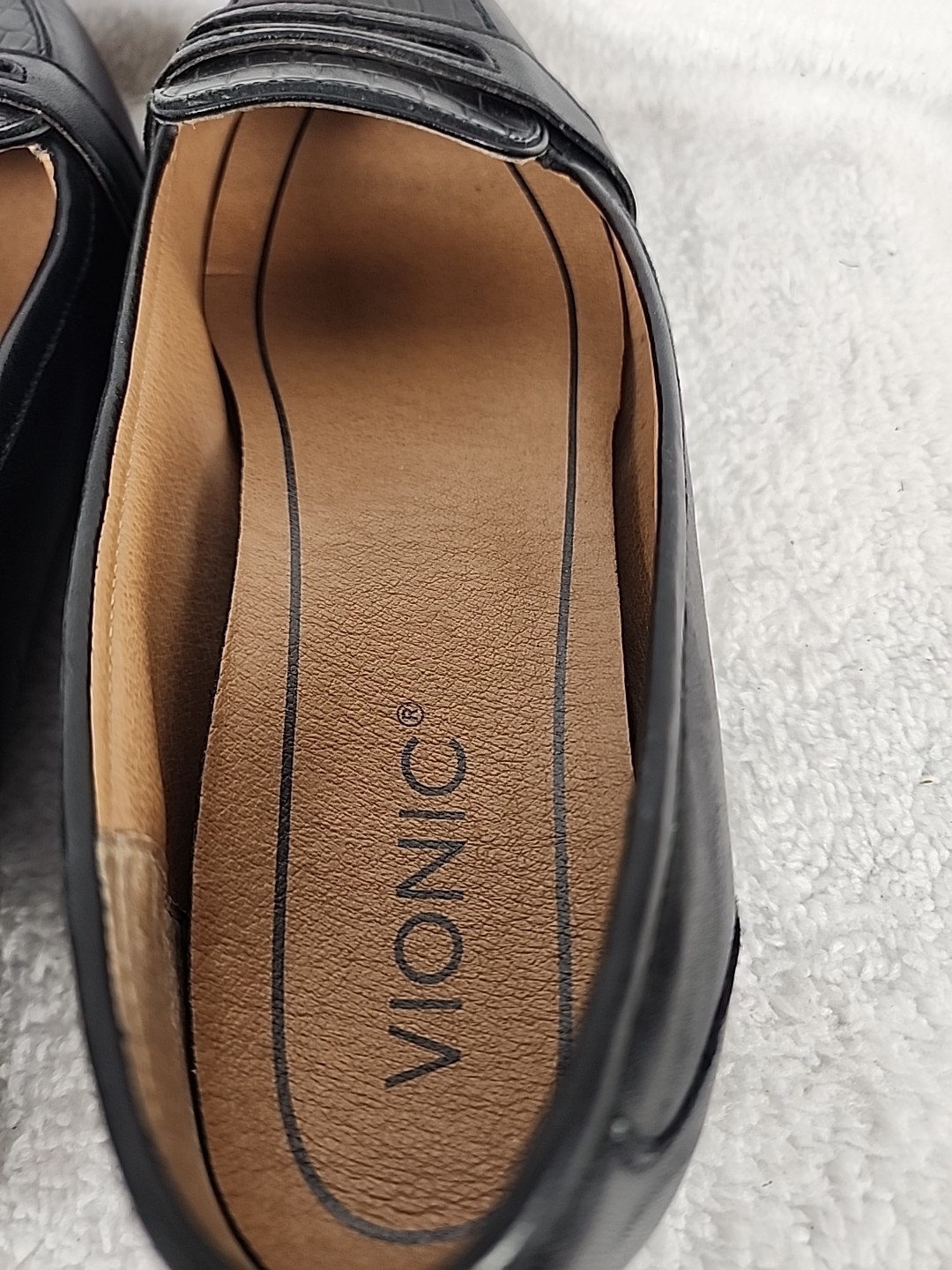 Vionic Savannah Flat Loafer Casual Shoes WOMENS 7.5 Black Alligator Look Leather