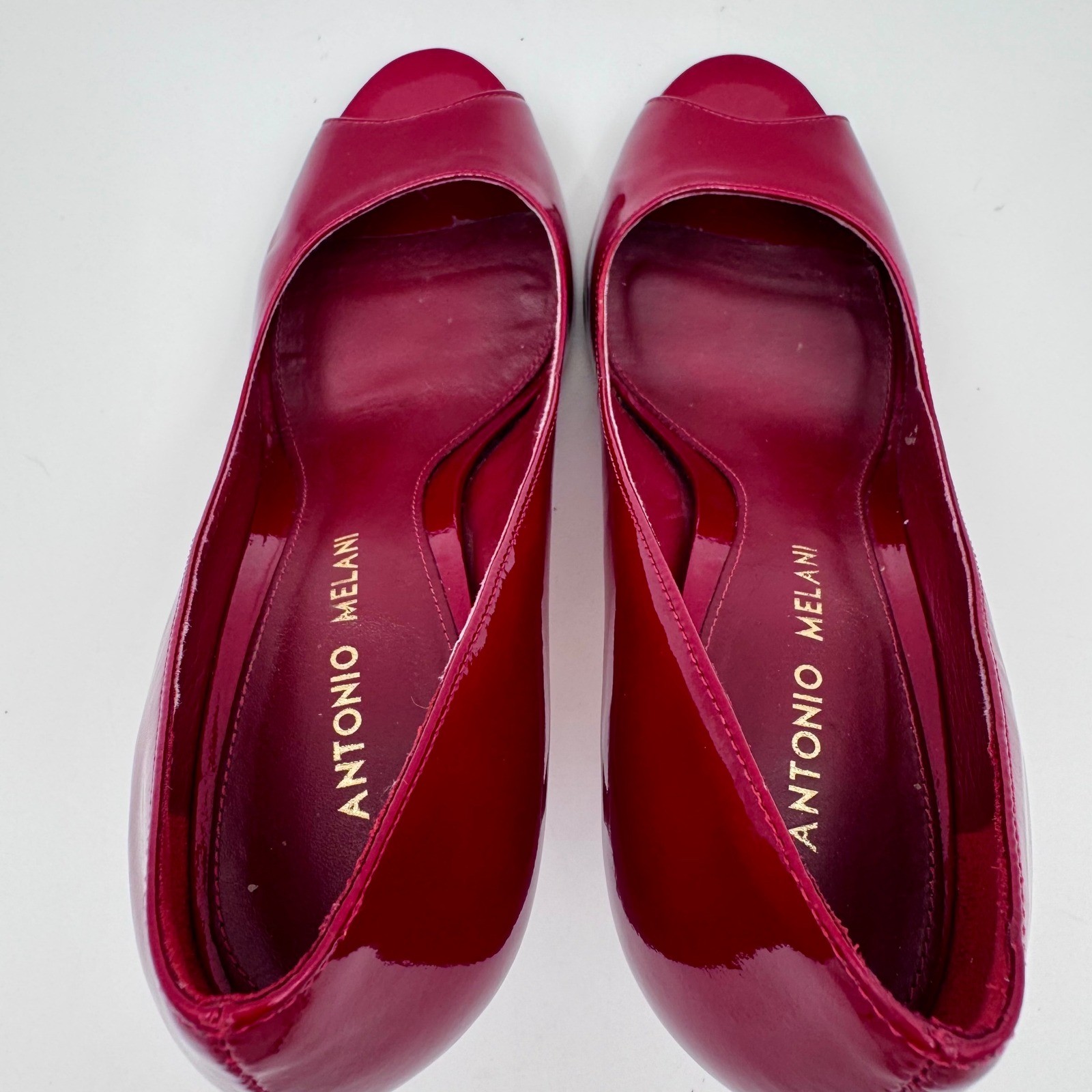 Antonio Melani Red Patent Leather Peep Toe Pumps Heels Size 5.5M