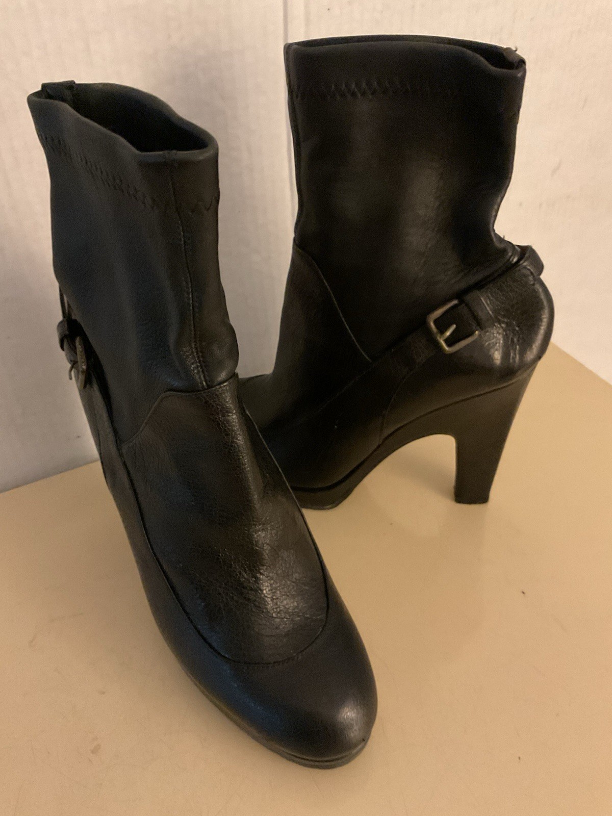 Derek Lam women black leather platform heel boots US size 5.5 Euro 36