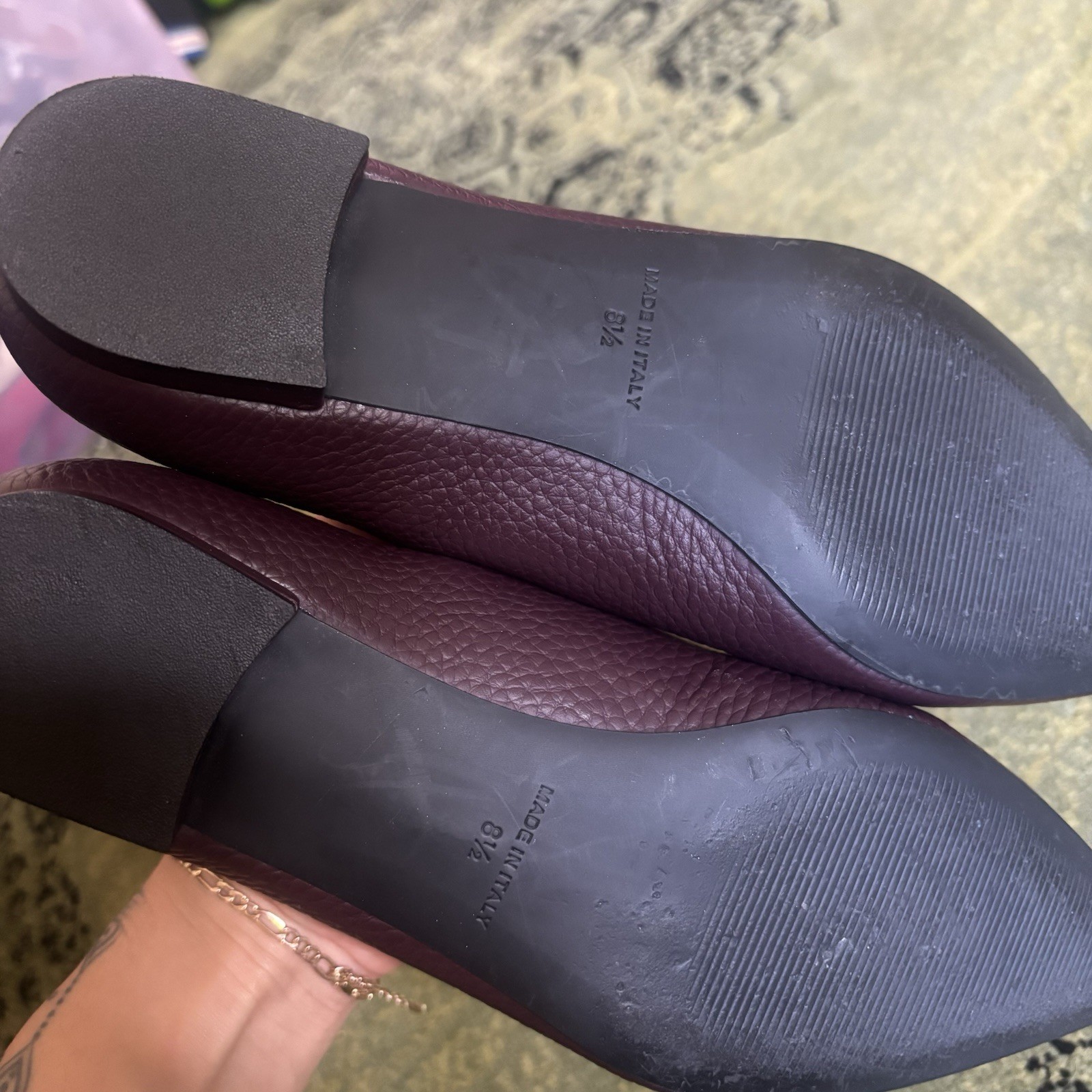 Everlane The Boss Womens Purple Pebbled Leather Simple Pointed Toe Flats 8.5