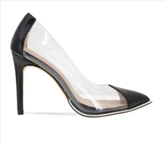 BCBGeneration Women’s Hanami Transparent Side Pointed Toe Heels, Black Size 5M