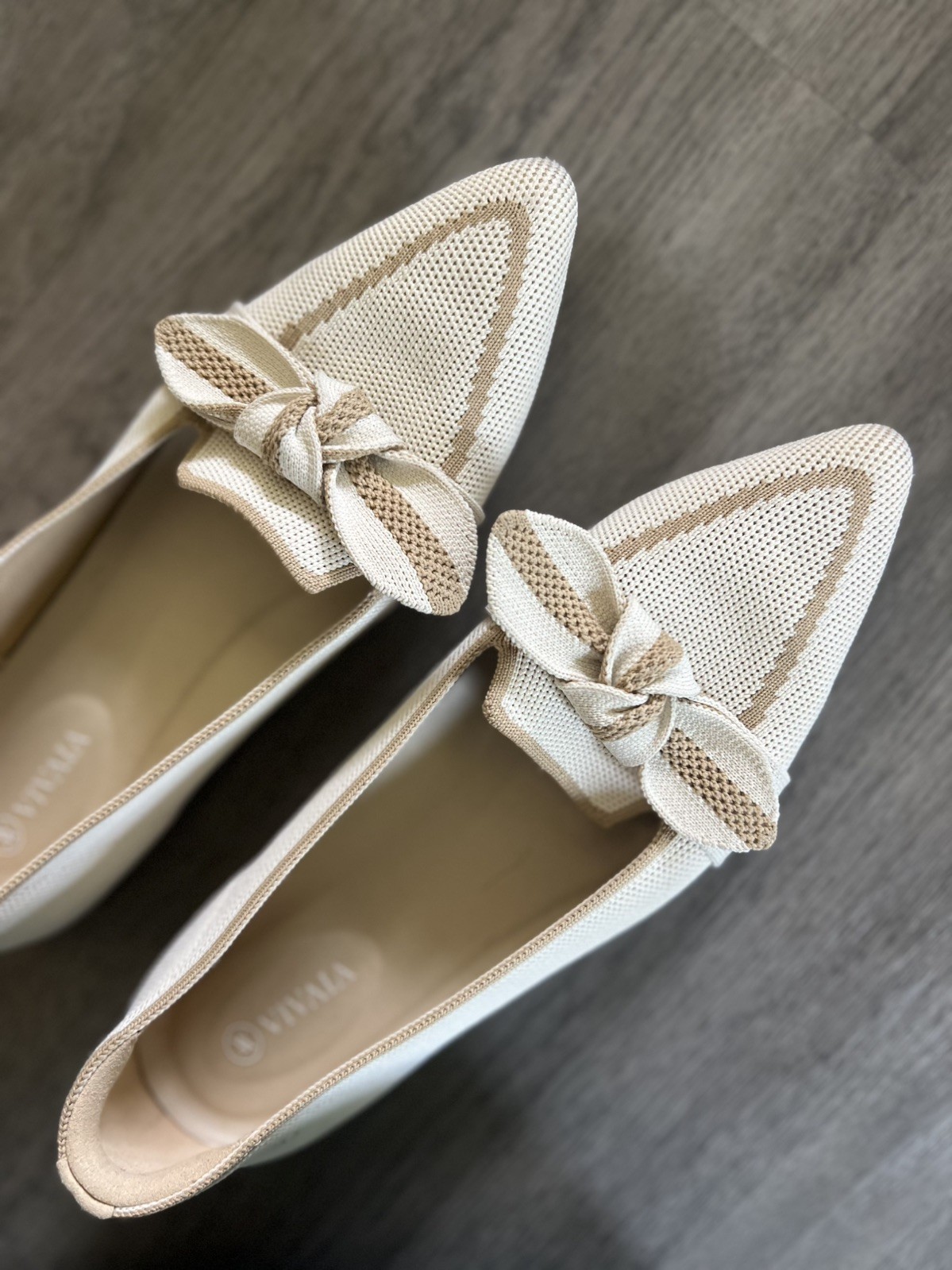 VIVAIA Michelle 2.0 Pointed Toe Bow Loafers Women EU 39/ US 8/8.5 Ivory Nude